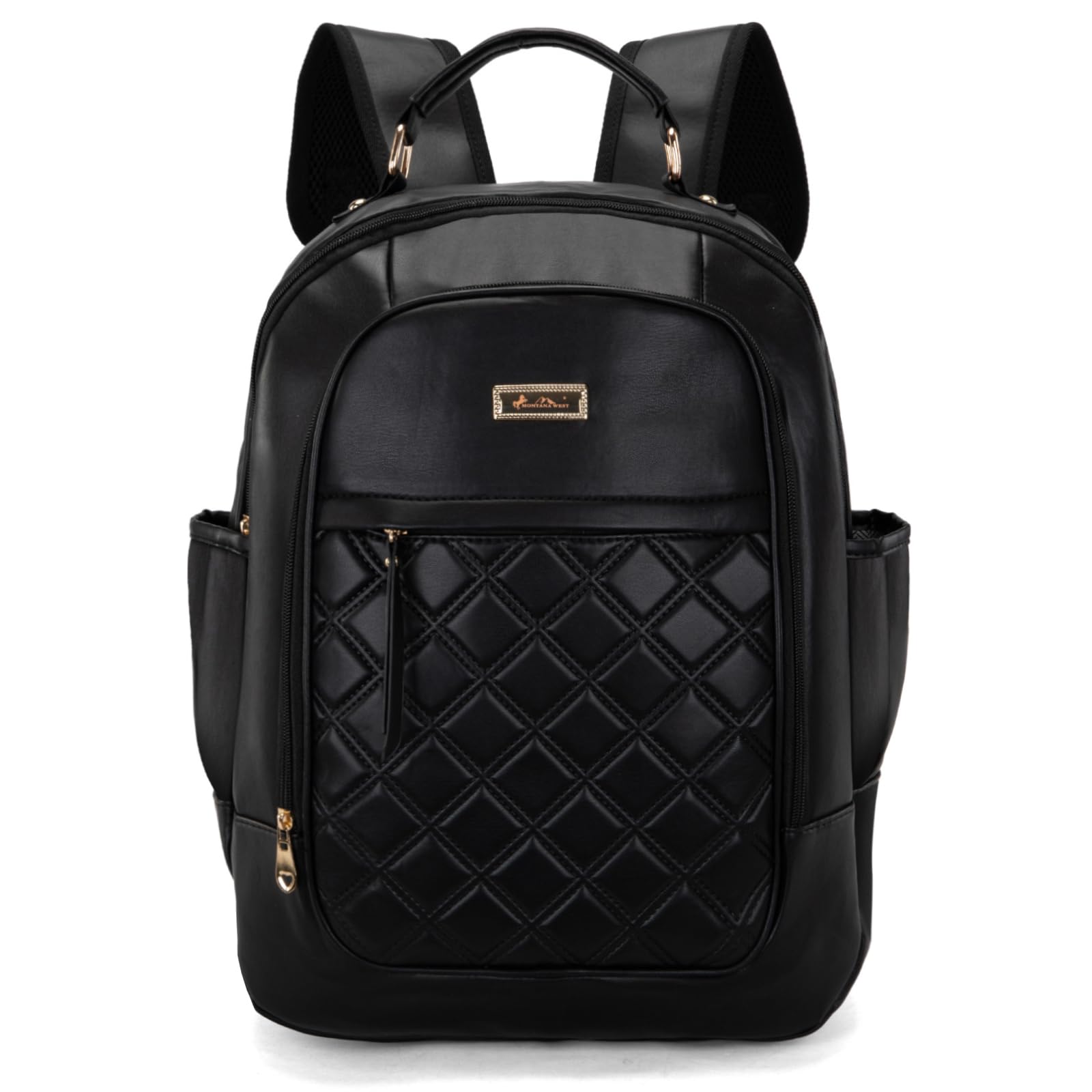 Montana West Vegan Faux Leather Backpack for Women & Men - Lightweight Travel Laptop Backpack for Work, Business & School - Water-Resistant Black Backpack for Commuting, College & Daily Use