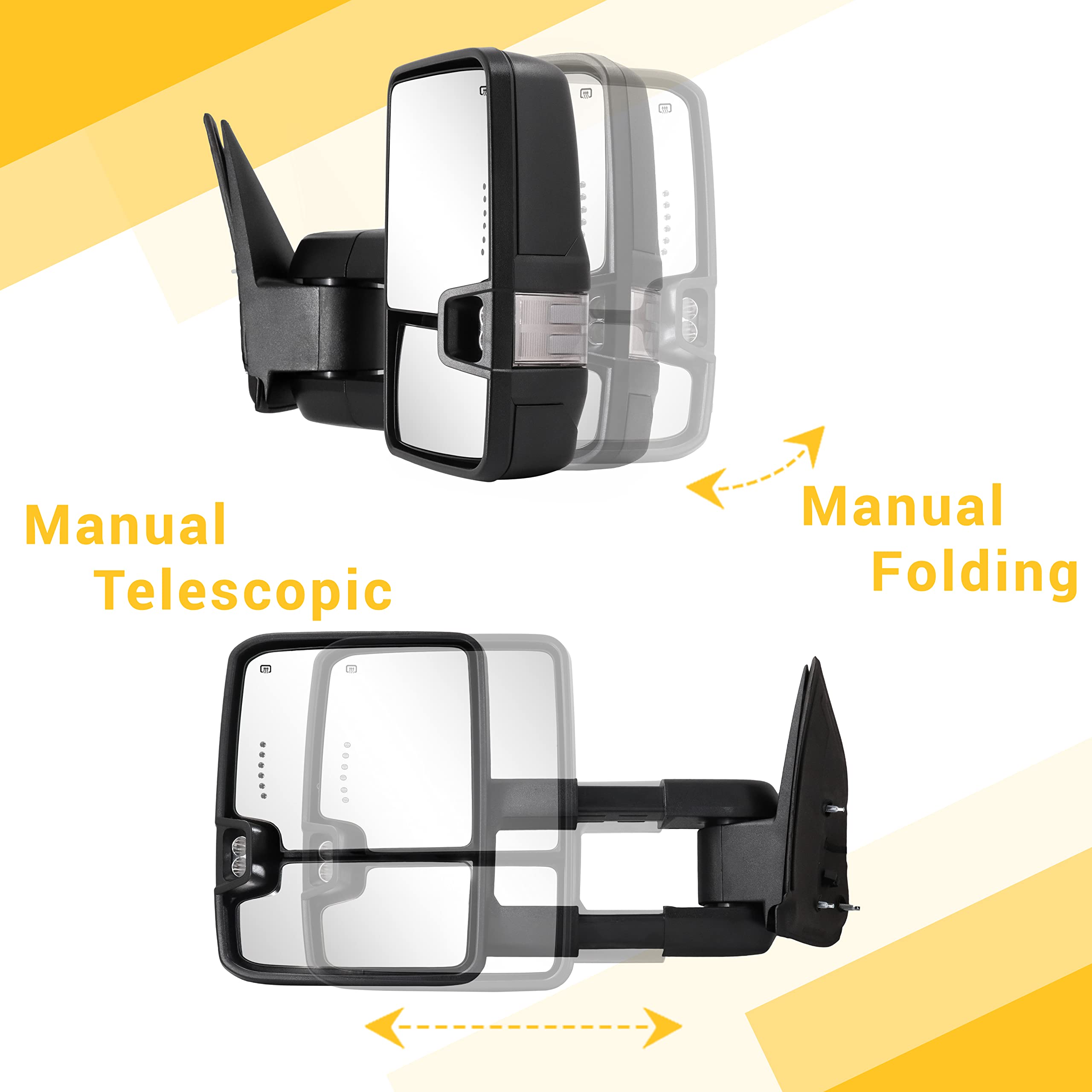 2003-2007 Chevy Silverado Suburban Yukon Tahoe GMC Sierra Towing Mirrors with Switchback Lights, Turn Signal, Running Lights, Power Glass & Heated Backup Lamp - Perfect for Towing, Off-Roading & Night Driving