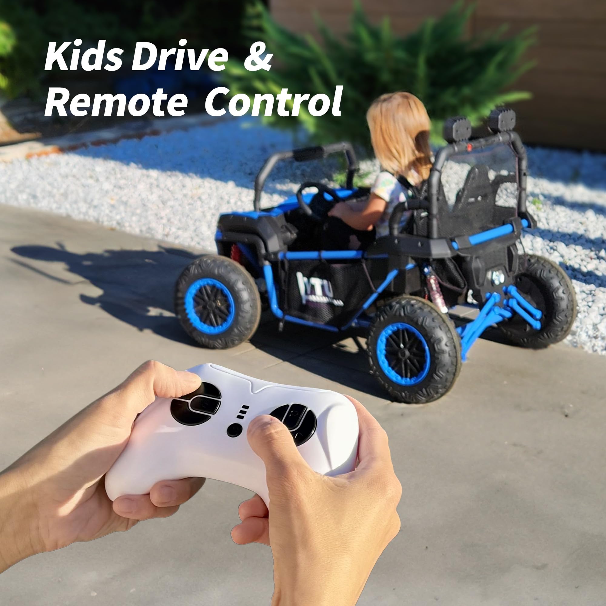12V 4WD Kids Ride-On Car with Remote Control & Bluetooth - 2 Seater UTV Toy for Ages 3-8, Includes Storage - Blue | Outdoor Play, Birthday Gift, Backyard Adventure