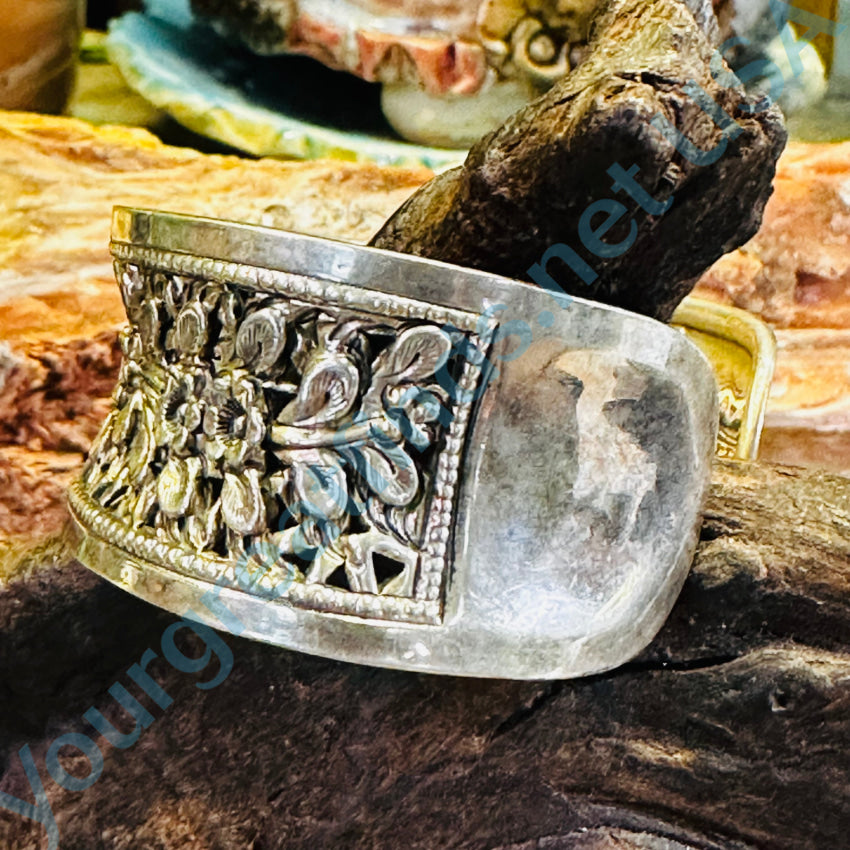 Sterling Silver Wide Floral Cuff Bracelet for Women - Elegant Handmade Boho Jewelry - Perfect for Weddings, Parties & Everyday Wear