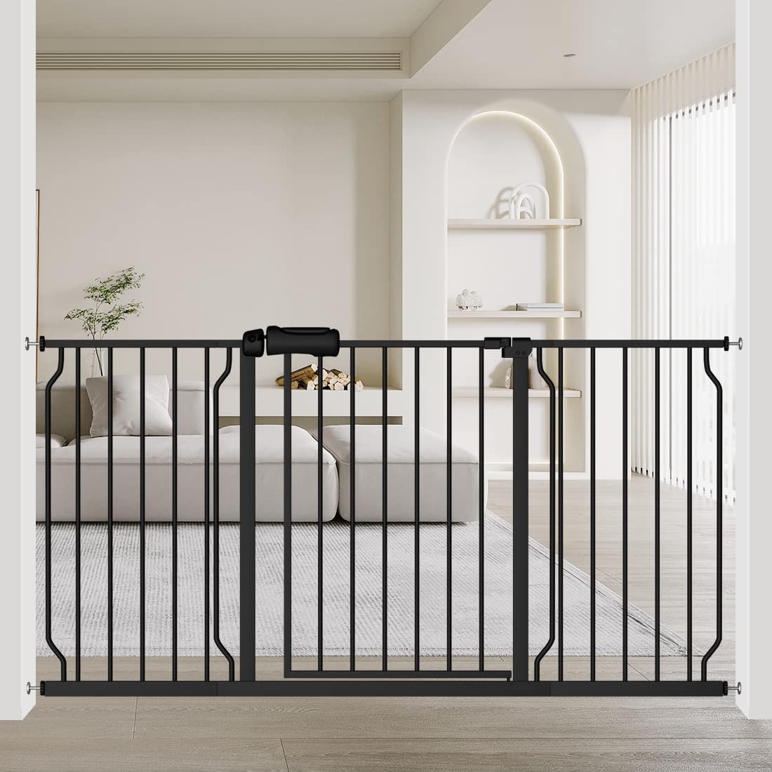 Extra Wide Baby Gate 57.5-62 Inch - Black Walk Through Pressure Mounted No Drill Dog Gate for Pets & Kids Safety | Perfect for Stairs, Doorways & Large Openings