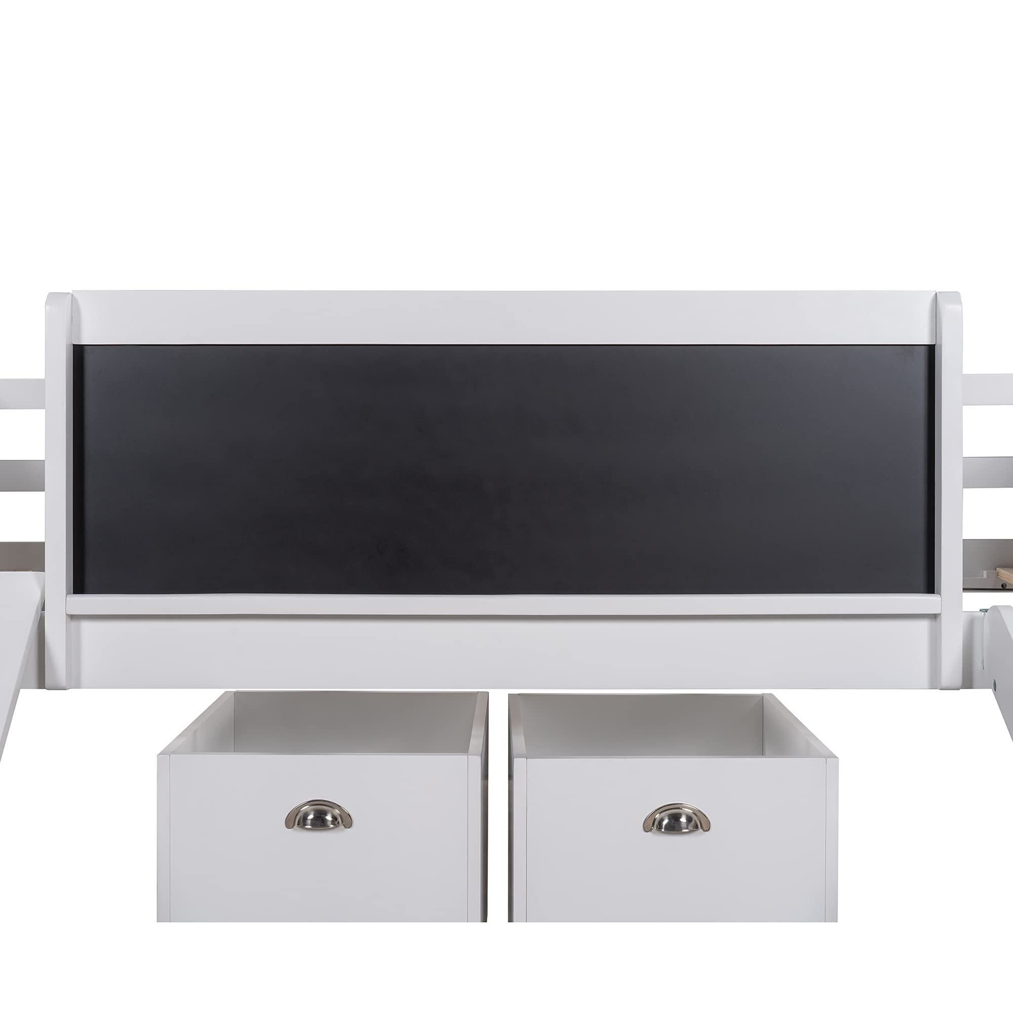 **Twin Size Solid Wood Loft Bed for Kids with Storage Boxes, Climbing Frame & Chalkboard - No Box Spring Needed (White & Wood) - Perfect for Small Bedrooms & Playrooms**