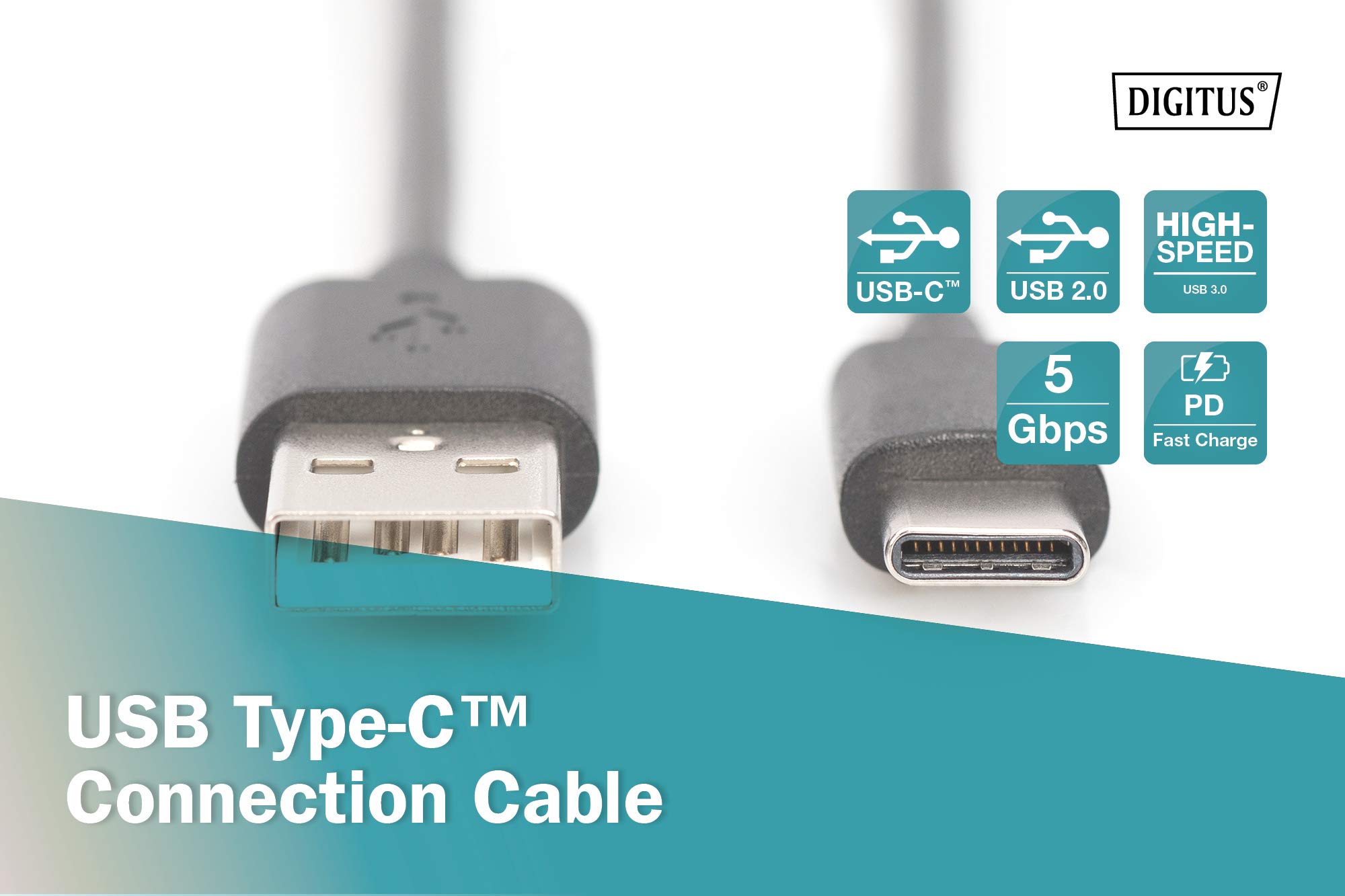 Digitus USB 2.0 Cable A to C 1.8m (6ft) High-Speed 480Mbps Data Transfer for Smartphones, Laptops, Tablets - Perfect for Charging & Syncing Devices Like MacBook, Samsung Galaxy, iPad