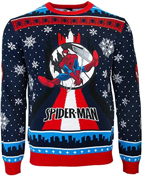 Marvel Spider-Man Swinging Jumper Ugly Christmas Sweater - Medium Size | Superhero Holiday Party Costume & Festive Gift for Fans