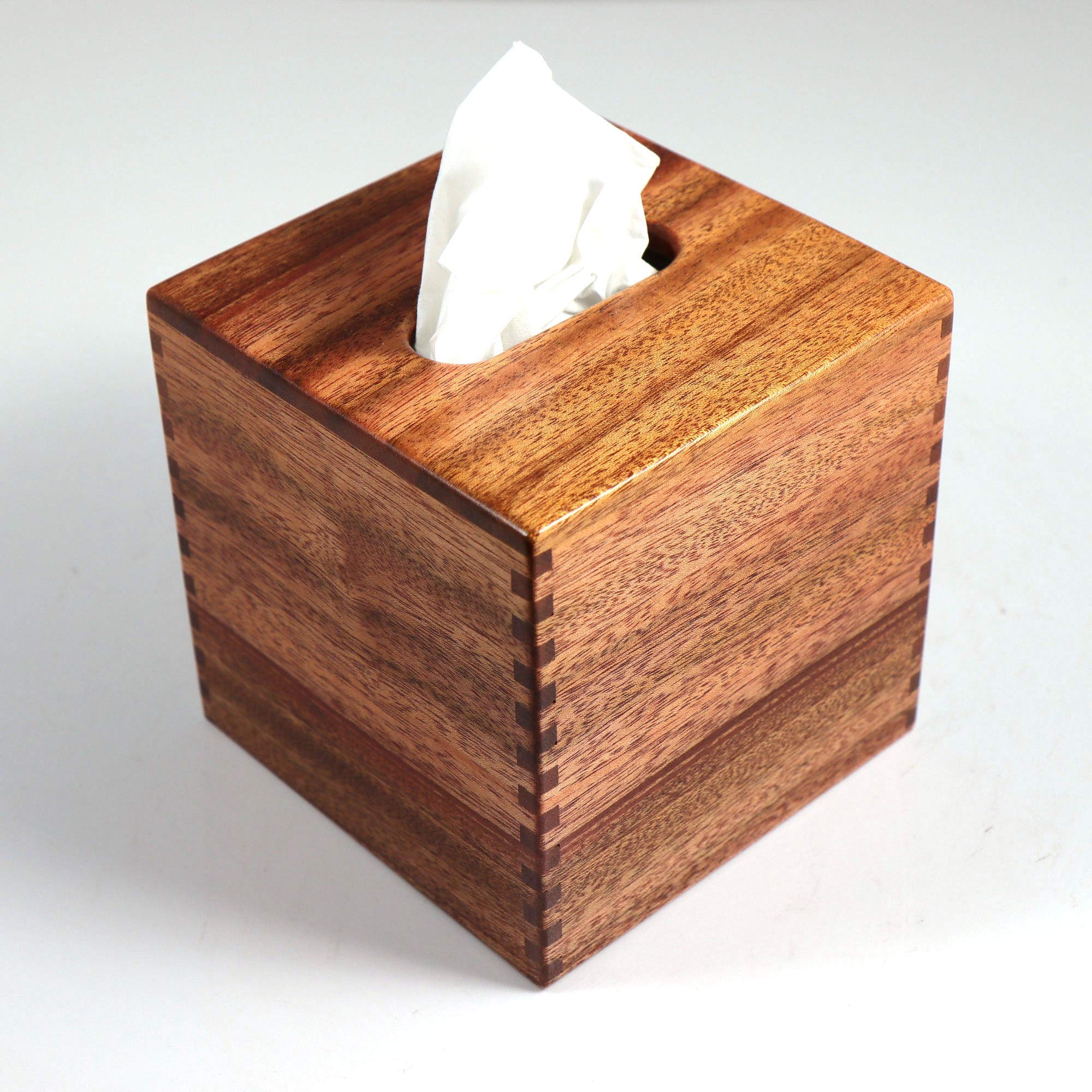 Handmade Solid African Mahogany Tissue Box Cover - Premium Wooden Cube Holder with Box Jointed Sides - Elegant Home Decor for Living Room, Bedroom & Bathroom