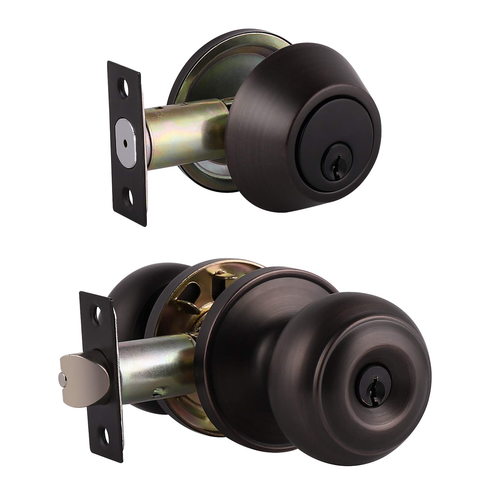 KNOBWELL 7-Pack Keyed Entry Door Knob & Deadbolt Set - Oil Rubbed Bronze Finish - All Keyed Alike - Secure Home & Office Door Locks for Front Entry, Bedroom, and Interior Doors
