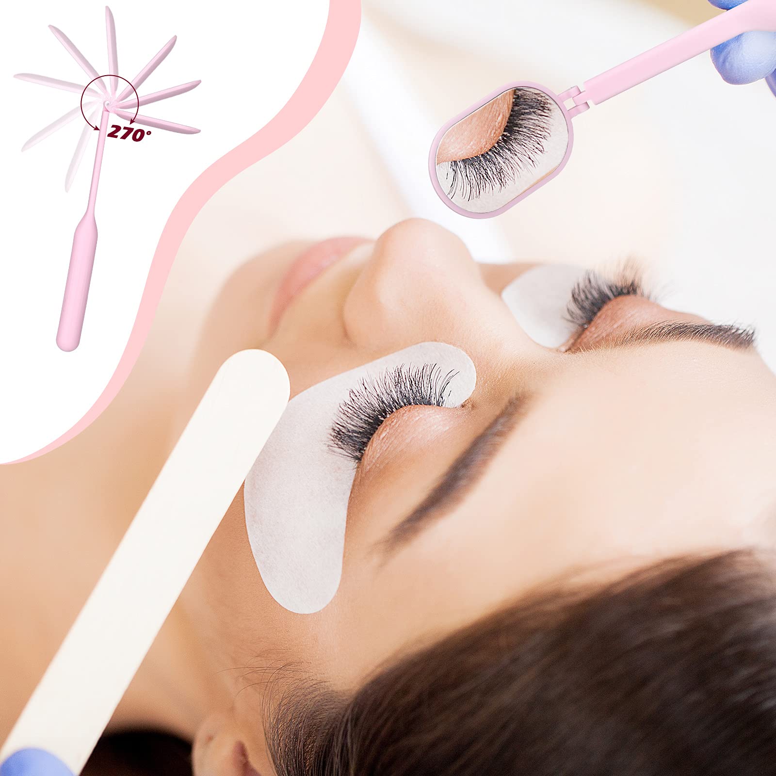 Honoson 3 Pcs Nano Mister for Lash Extensions, Mini USB Lash Fan Dryer, Handheld Eyelash Mirror & Portable Facial Steamer with 20ml Water Tank (Heart Style, Pink) - Perfect for Salon, Home & Travel Eyelash Care