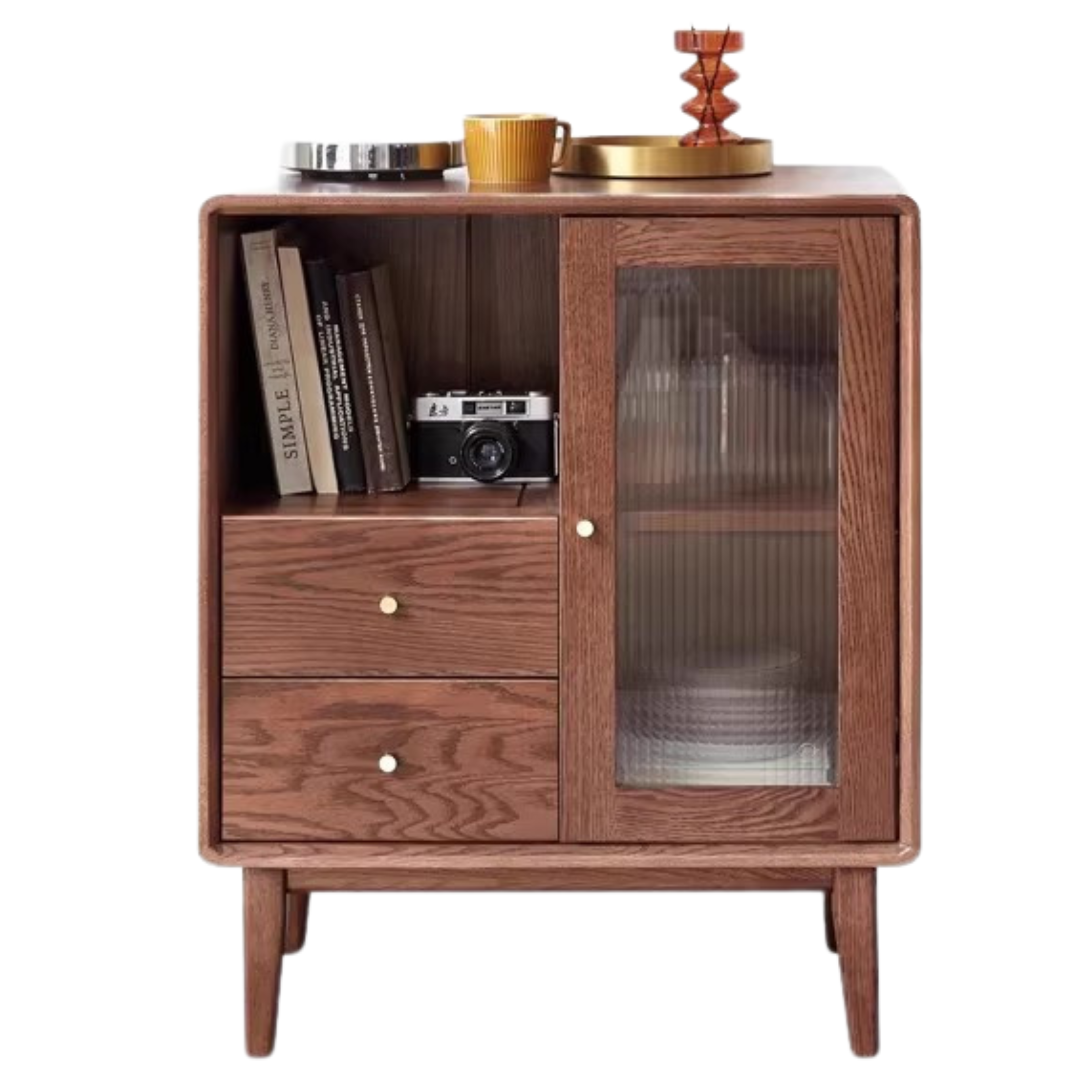 Solid Oak Wood Side Cabinet - Rustic Storage Cabinet for Living Room, Bedroom & Entryway - Perfect for Organizing Books, Decor & Essentials