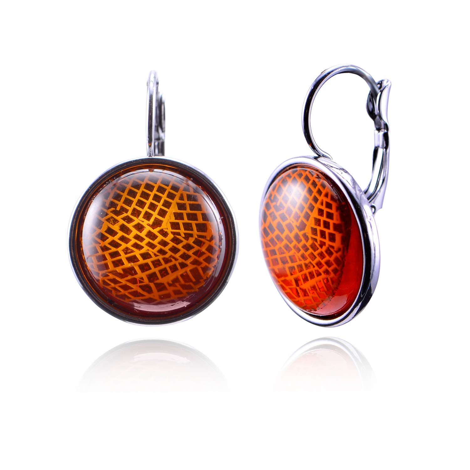 AMYJANE Retro Boho Hoop Earrings for Women - Large Round Geometric Statement Earrings with Crackle Acrylic & Silver Leverback Closure - Perfect for Parties, Weddings & Everyday Boho Fashion Jewelry Gift