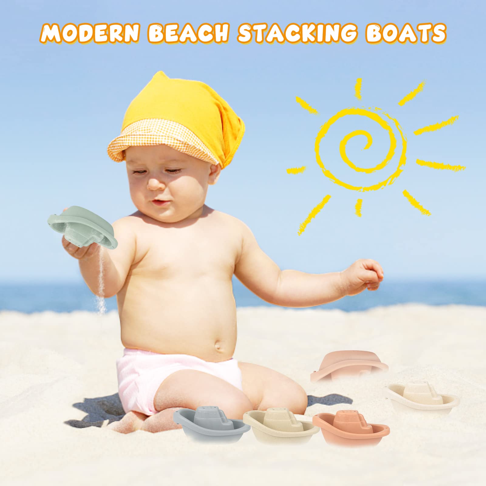 YTFU Stacking Boats Bath Toys for Toddlers - 6 Pack Eco-Friendly Wheat Straw Bathtub Toys | Mold-Free, Stackable Baby Bath & Pool Toys for Kids | Perfect for Bathtime, Beach & Outdoor Water Play