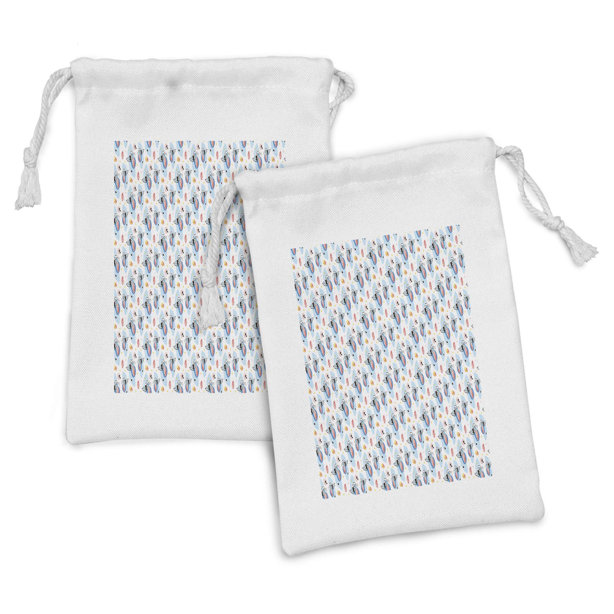 Ambesonne Tropical Fabric Pouch Set of 2 - Pastel Lotus Leaves Drawstring Bags for Toiletries, Travel Essentials & Party Favors | 9