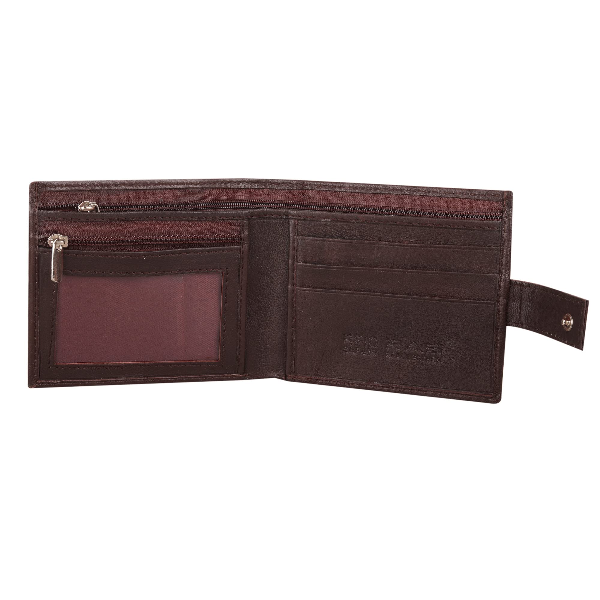 Genuine Leather Bifold Wallet for Men with ID Window & 2 Zip Pockets - Premium Brown RFID Blocking Slim Wallet - Perfect for Everyday Carry, Travel & Business