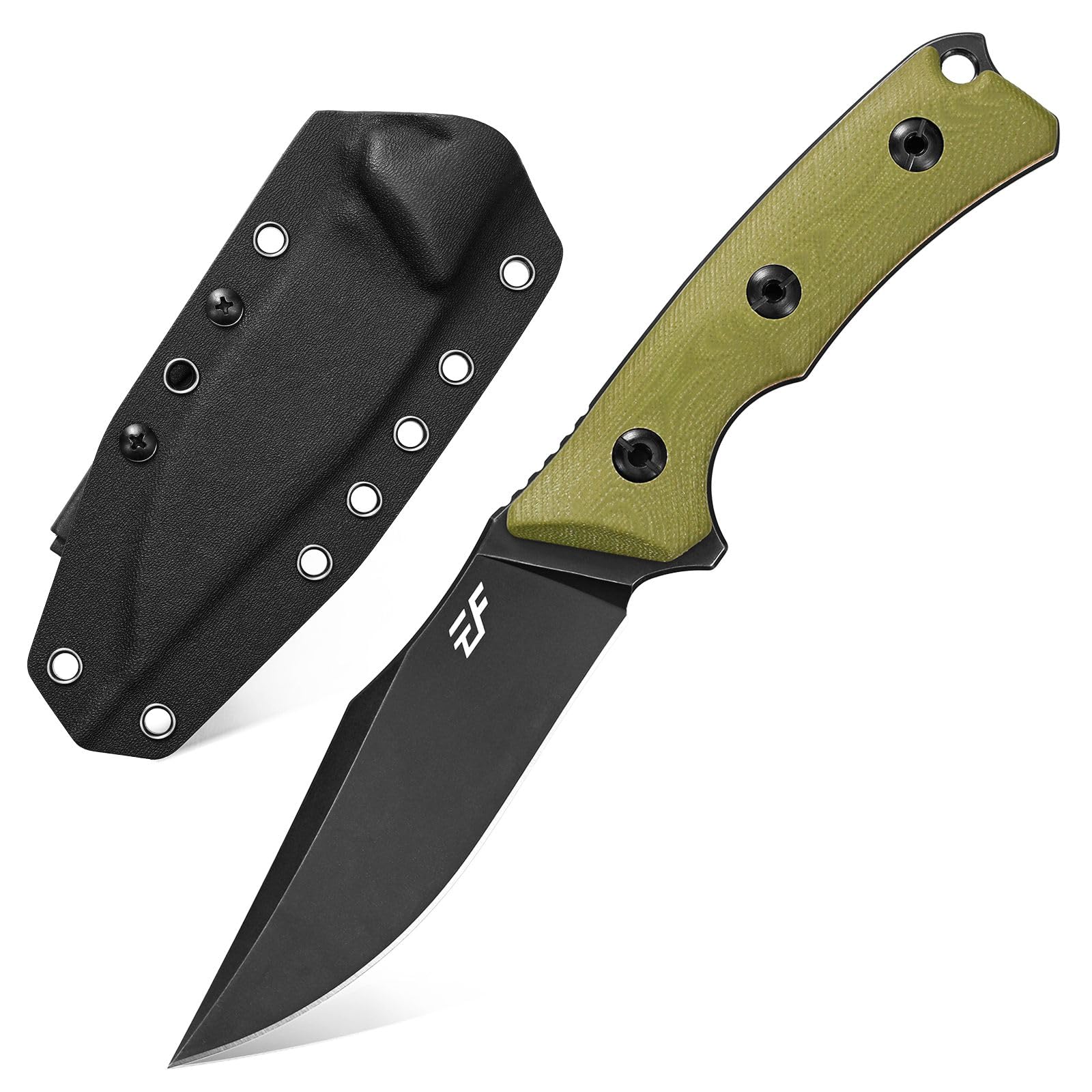 Eafengrow EF124 Fixed Blade Knife - 14C28N Steel Black Titanium Coated Blade, G10 Handle with Kydex Sheath - Army Green | Outdoor Camping, Hunting, Survival & EDC Tool Knife for Tactical Adventures, Bushcraft & Everyday Carry