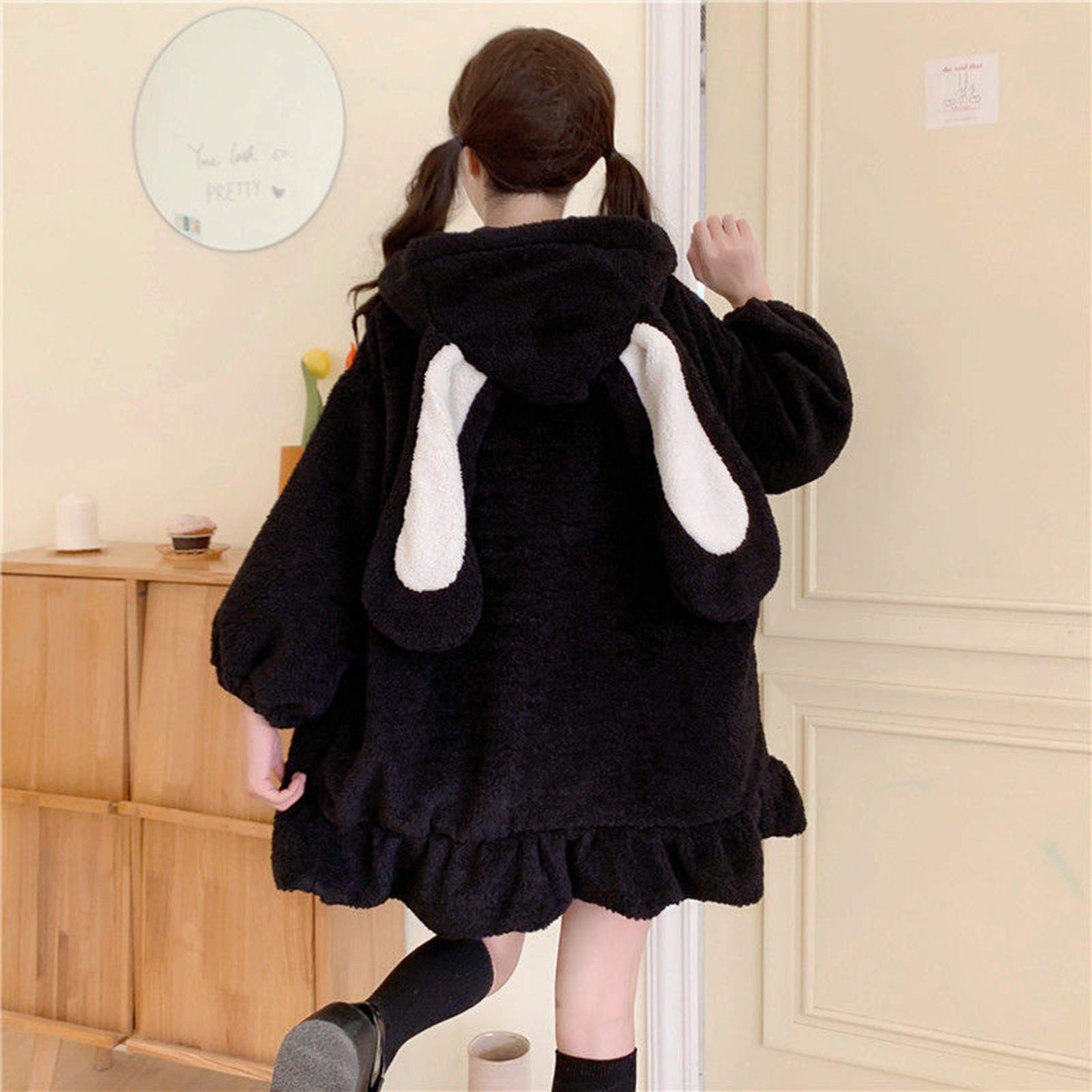 Cute Bunny Ear Long Sleeve Fuzzy Fluffy Rabbit Hoodie for Women - Cozy Winter Sweatshirt & Jacket for Casual Wear, Halloween Costume, and Christmas Gifts