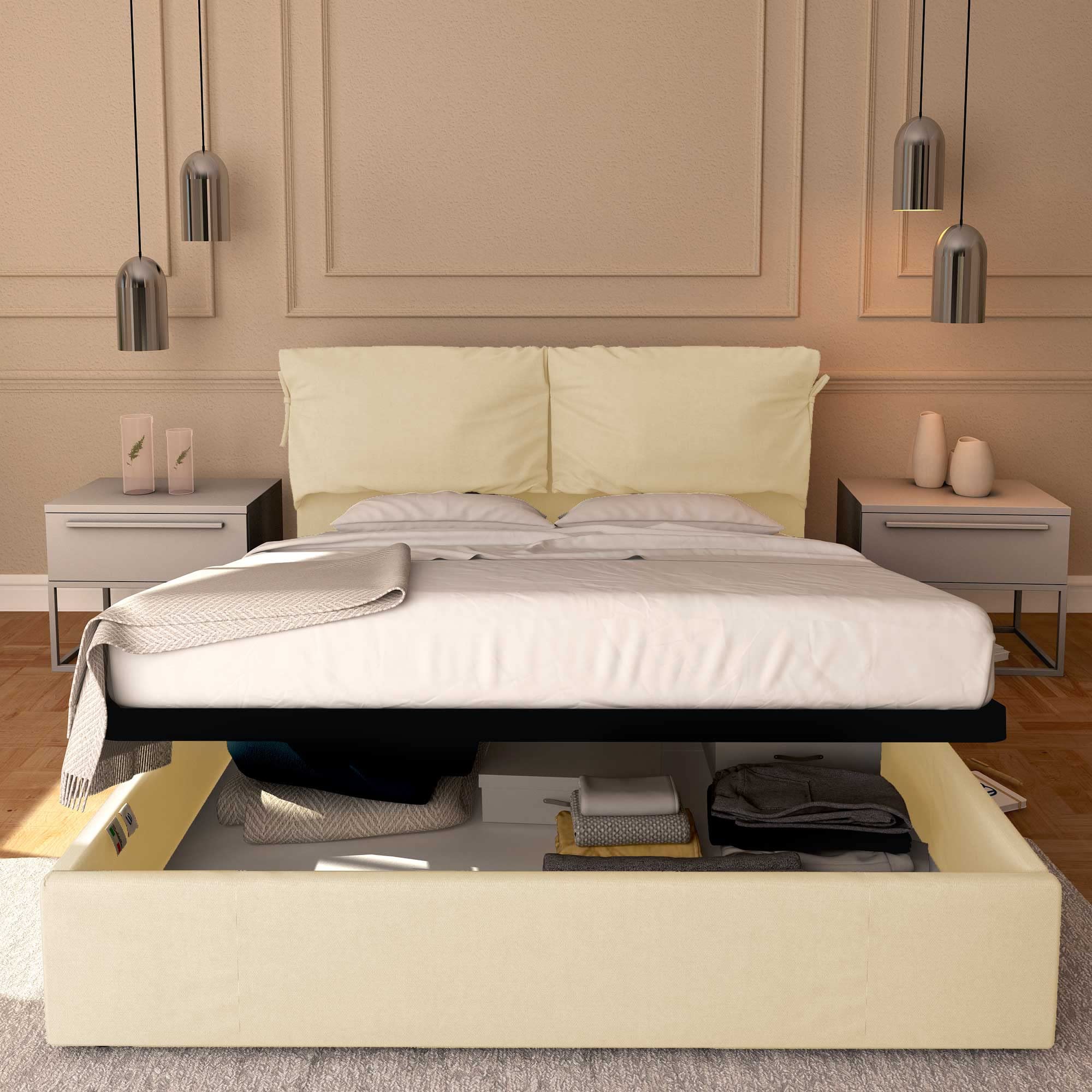Baldiflex Licia Soft Single Bed with Storage, Synthetic Leather Upholstery, Slatted Base for Single Mattress, 160 x 200 cm, Cream - Perfect for Small Bedrooms, Guest Rooms & Studio Apartments