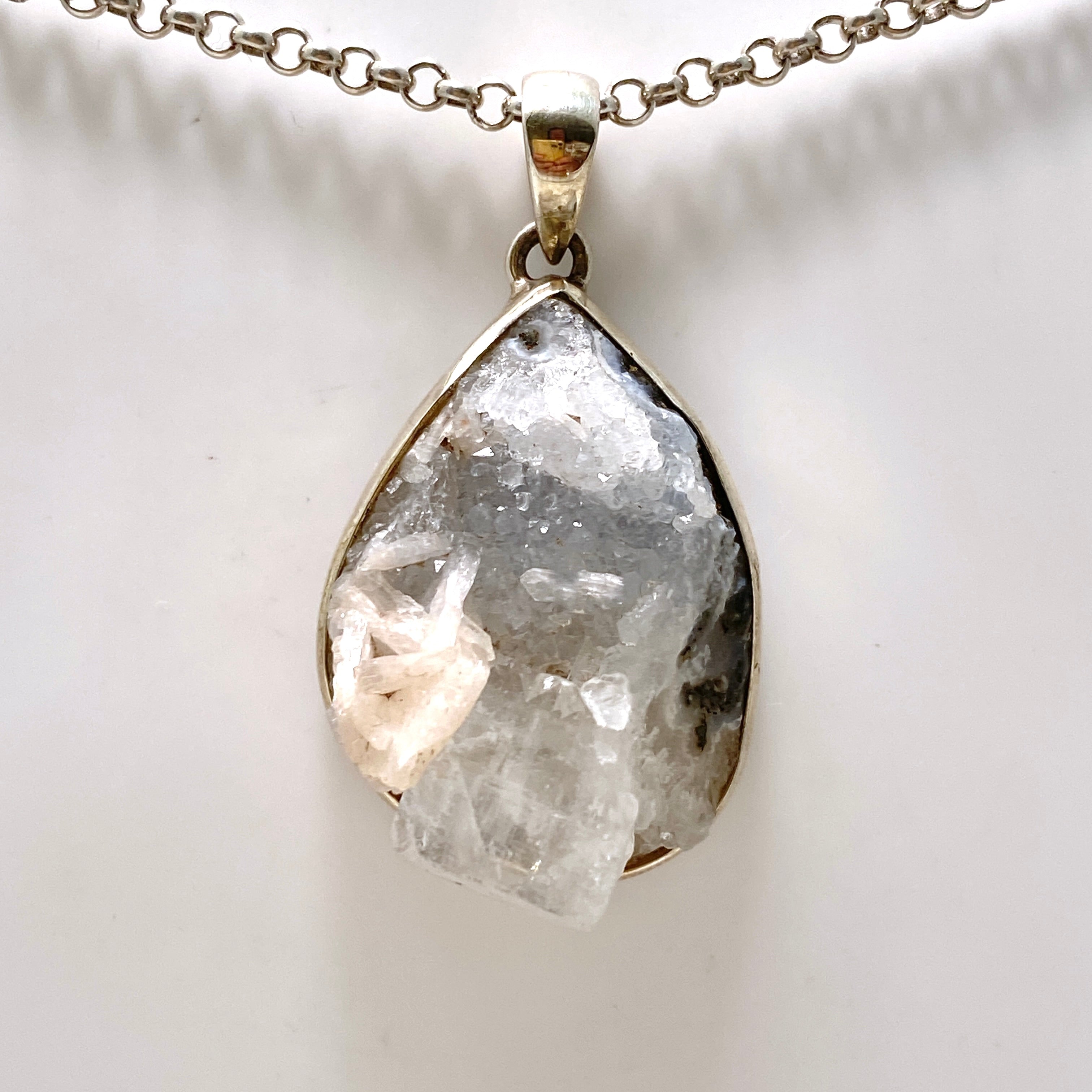 Natural Apophyllite and Stilbite Raw Crystal Pendant Necklace - Healing Stone Jewelry for Meditation, Energy Work & Spiritual Gifts (PPGJ854)