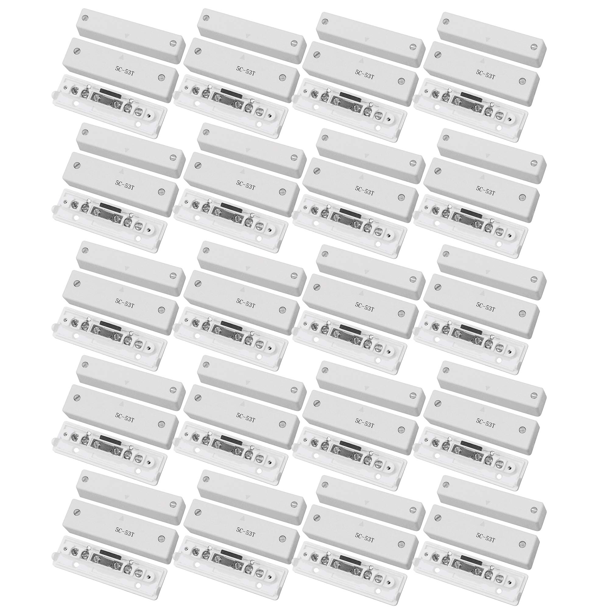 Wide Gap NC Door Magnetic Contact Reed Switch Alarm - Surface Mount with Terminal, ABS Case, White (20 Pack) - Ideal for Home Security, Office Doors, and Window Alarms