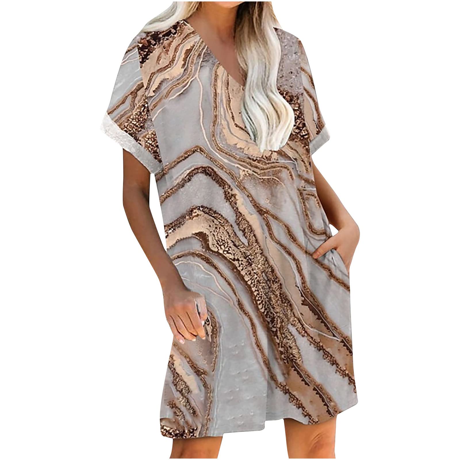 Women's Casual Summer T-Shirt Dress - Loose Fit Short Sleeve V-Neck Sleeve Dress for Beach, Vacation & Everyday Wear | Flowy Comfortable Sundress