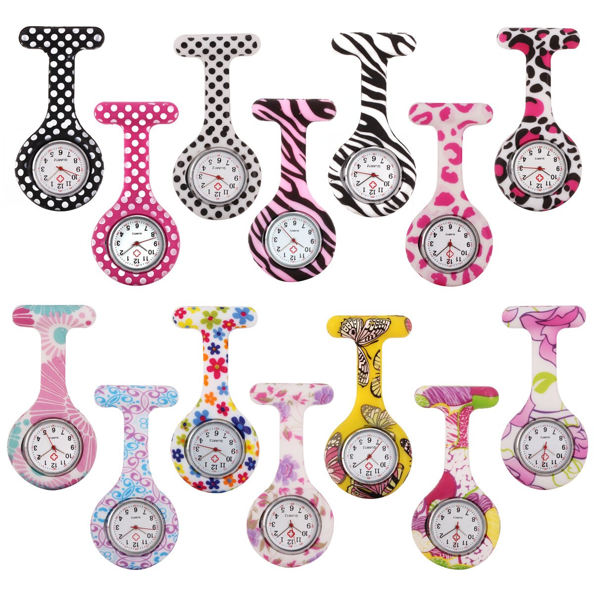 JSHE 14-Piece Floral Nurse Watch Set - Clip-On Fob Brooch Pocket Watch & Lapel Watch for Women & Girls | Perfect for Nursing School, Medical Professionals & Vintage Fashion Accessories