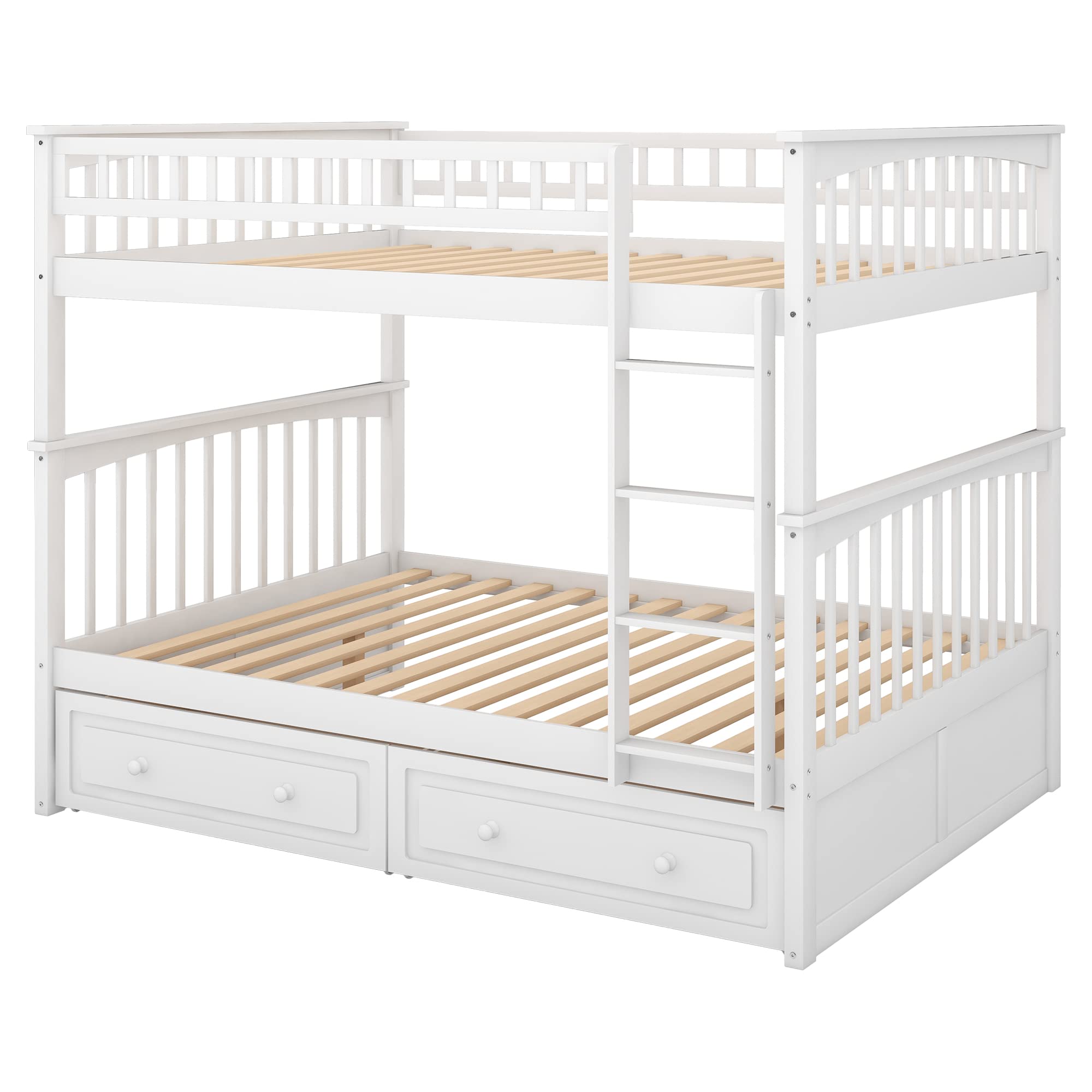 Harper & Bright Designs Full Over Full Bunk Bed with Storage Drawers - Solid Wood Bunk Bed Frame in White - Perfect for Kids' Bedrooms, Guest Rooms & Space-Saving Solutions