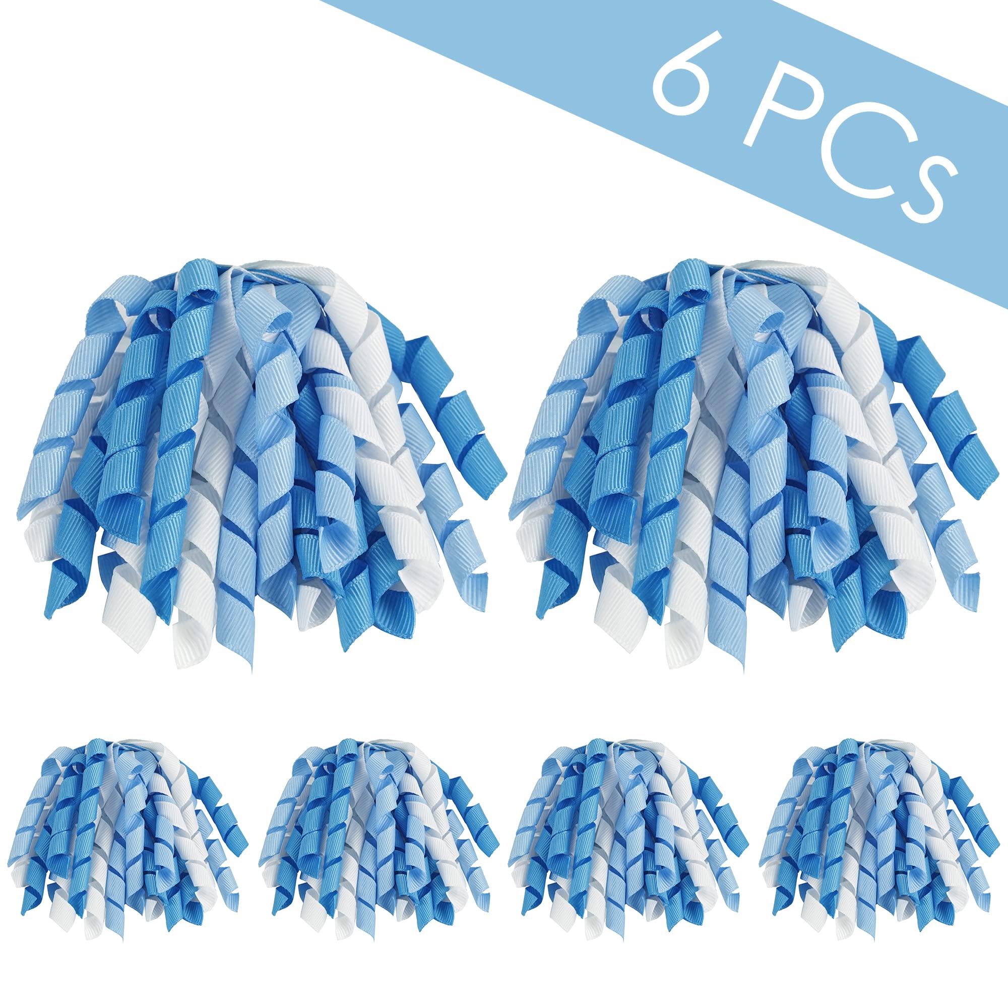 HUIHUANG Self-Adhesive Curly Gift Bows - 6 Pack 6 Inch Baby Blue Ribbon Bows for Gift Wrapping, Gift Bags, Party Favors | Perfect for Baby Showers, Birthday Presents & Wedding Decorations