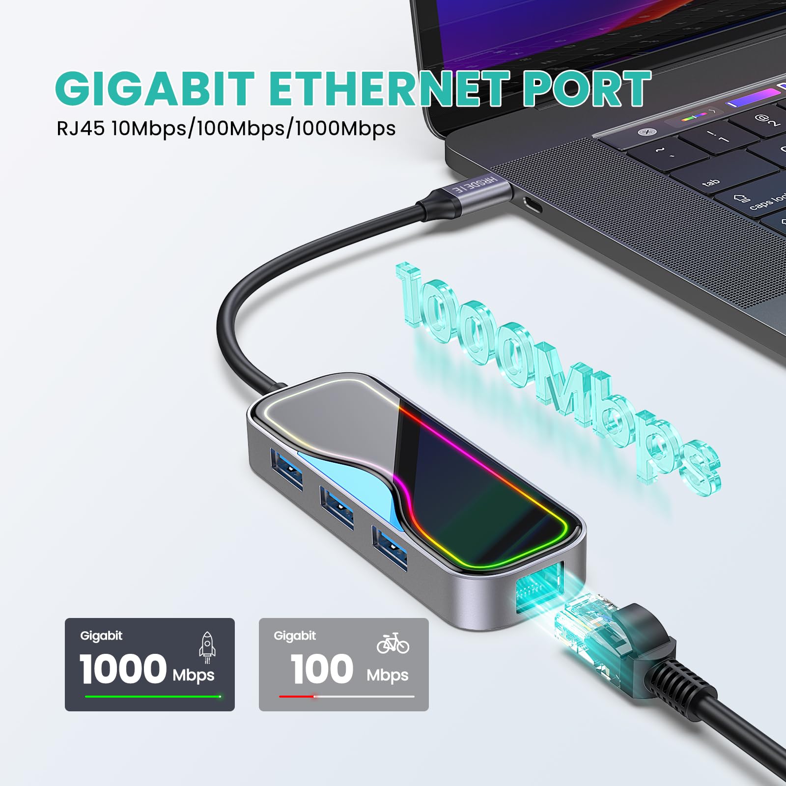 7-in-1 USB C Hub with Ethernet, 100W PD & 3 USB Ports for MacBook/Laptop - Home/Office Use