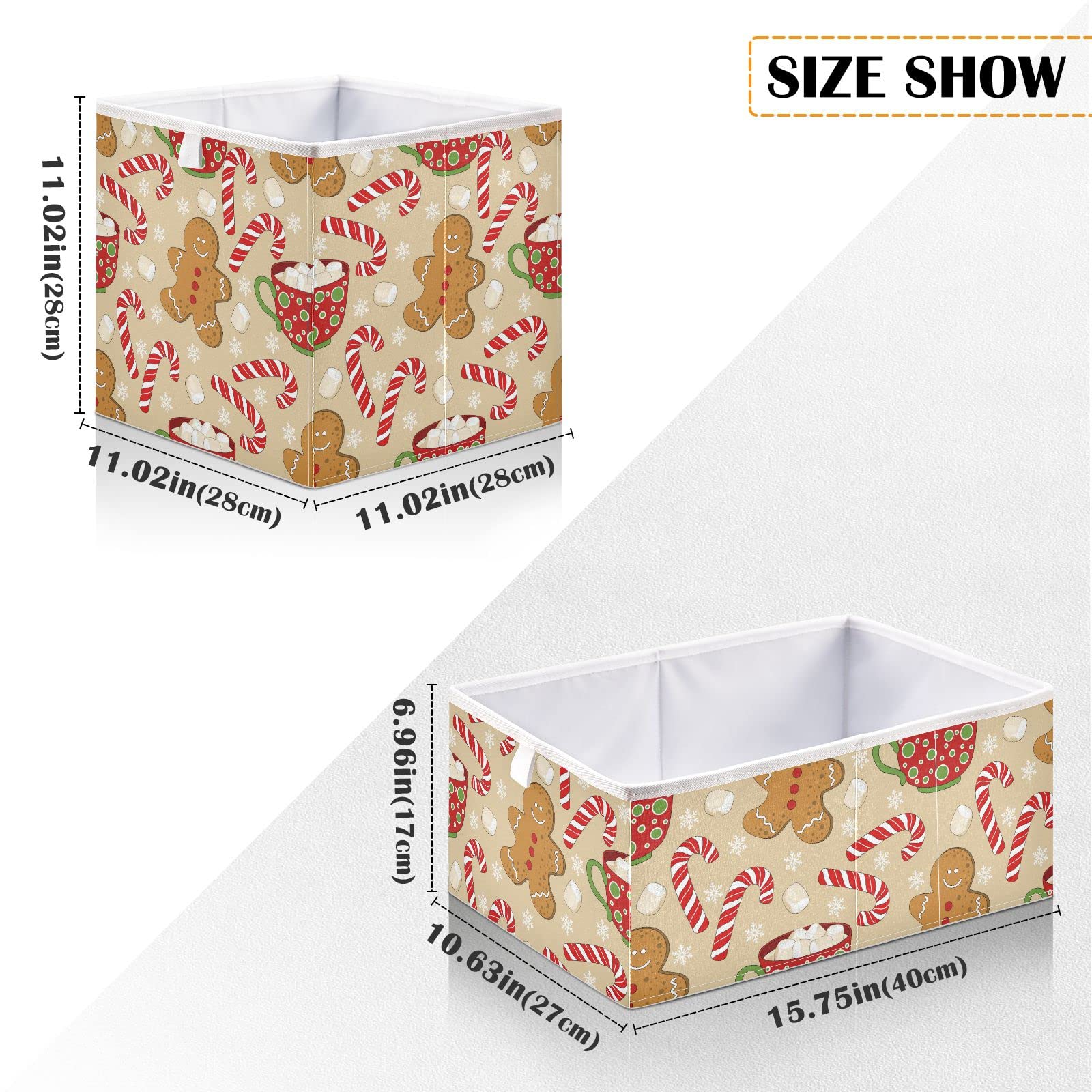 DOMIKING Christmas Gingerbread Man Storage Bins - Foldable Cuboid Shelf Baskets with Sturdy Handle for Gift Wrapping, Closet Organization, Bedroom & Home Decor - Perfect for Holiday Decor, Toy Storage & Shelving Solutions
