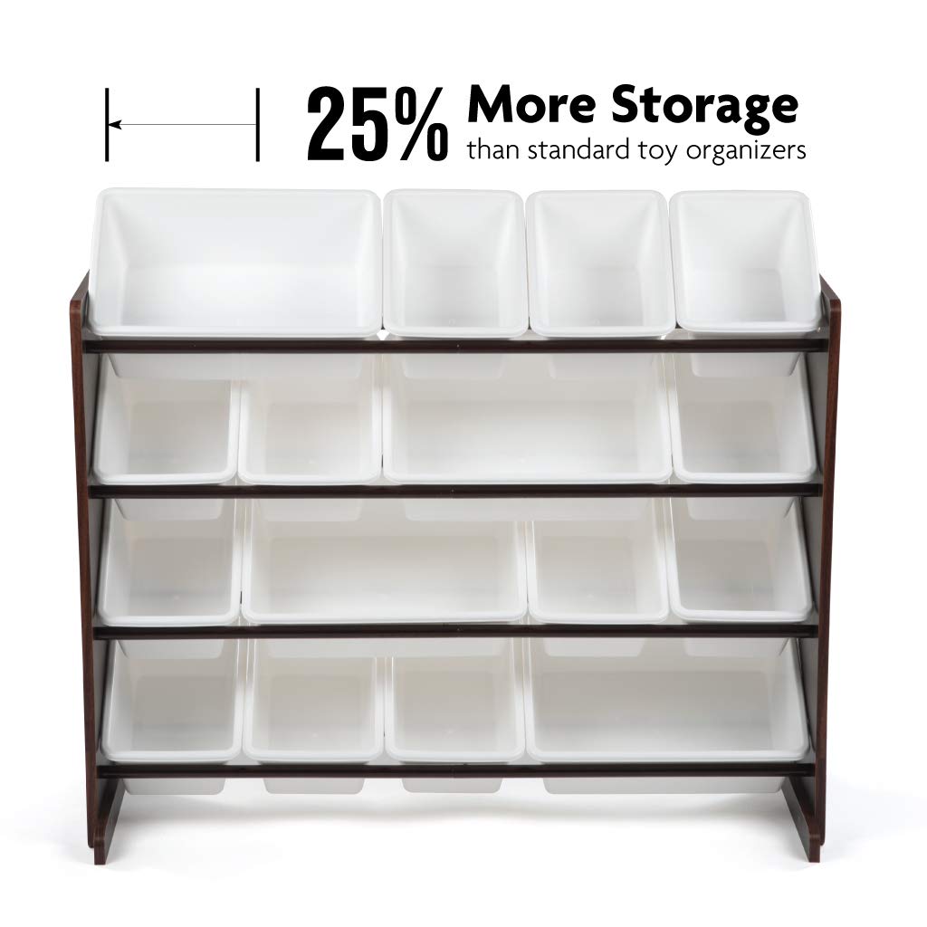 Humble Crew 16-Bin Toy Storage Organizer with White & Espresso Bins - Kids Room Organization Solution for Toys, Books & Crafts