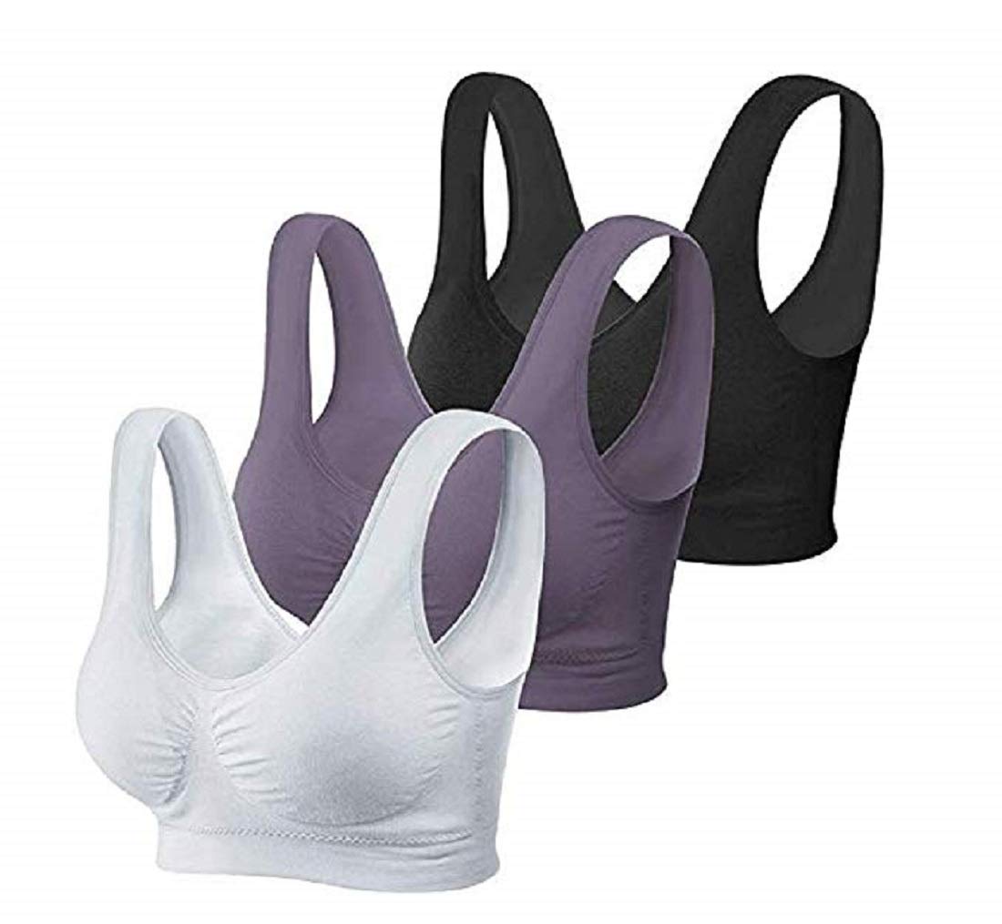 3 Pack Women's Seamless Wire-Free Sports Bras - Comfortable Yoga & Low-Impact Workout Bras with Removable Pads - Perfect for Gym, Running, Yoga & Sleep