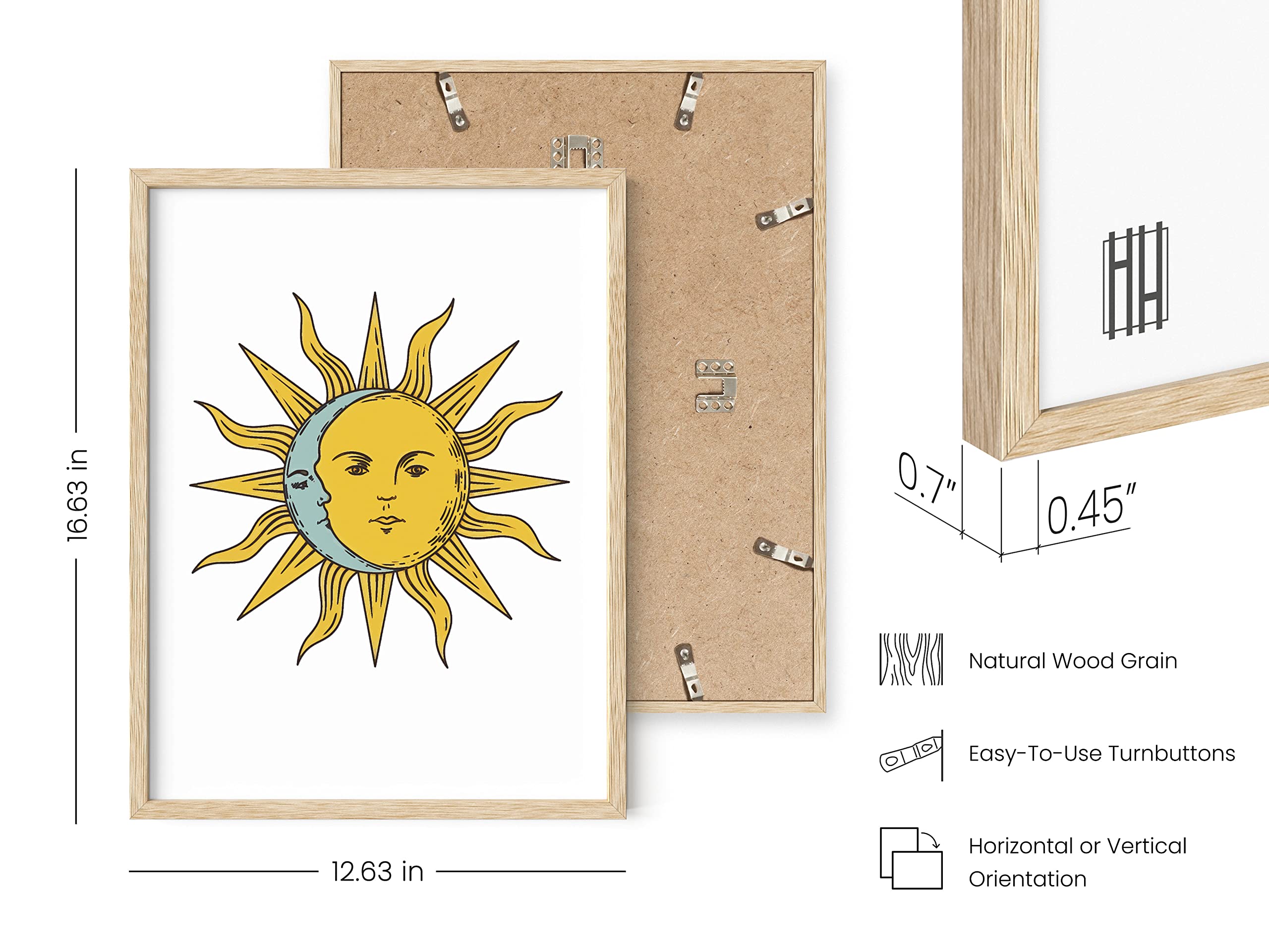 HAUS AND HUES Psychedelic Wall Art - Trippy Sun and Moon Poster with Beige Frame (12x16) | Spiritual & Astrology Decor for Bedroom, Living Room, Meditation Space