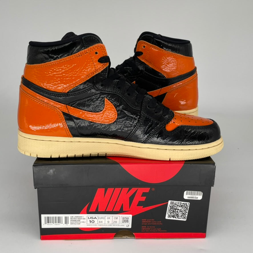 Air Jordan 1 Shattered Backboard 3.0 Sneakers - Men's Size 10 (555088-028) - Orange Black White High Top Basketball Shoes for Streetwear & Sports
