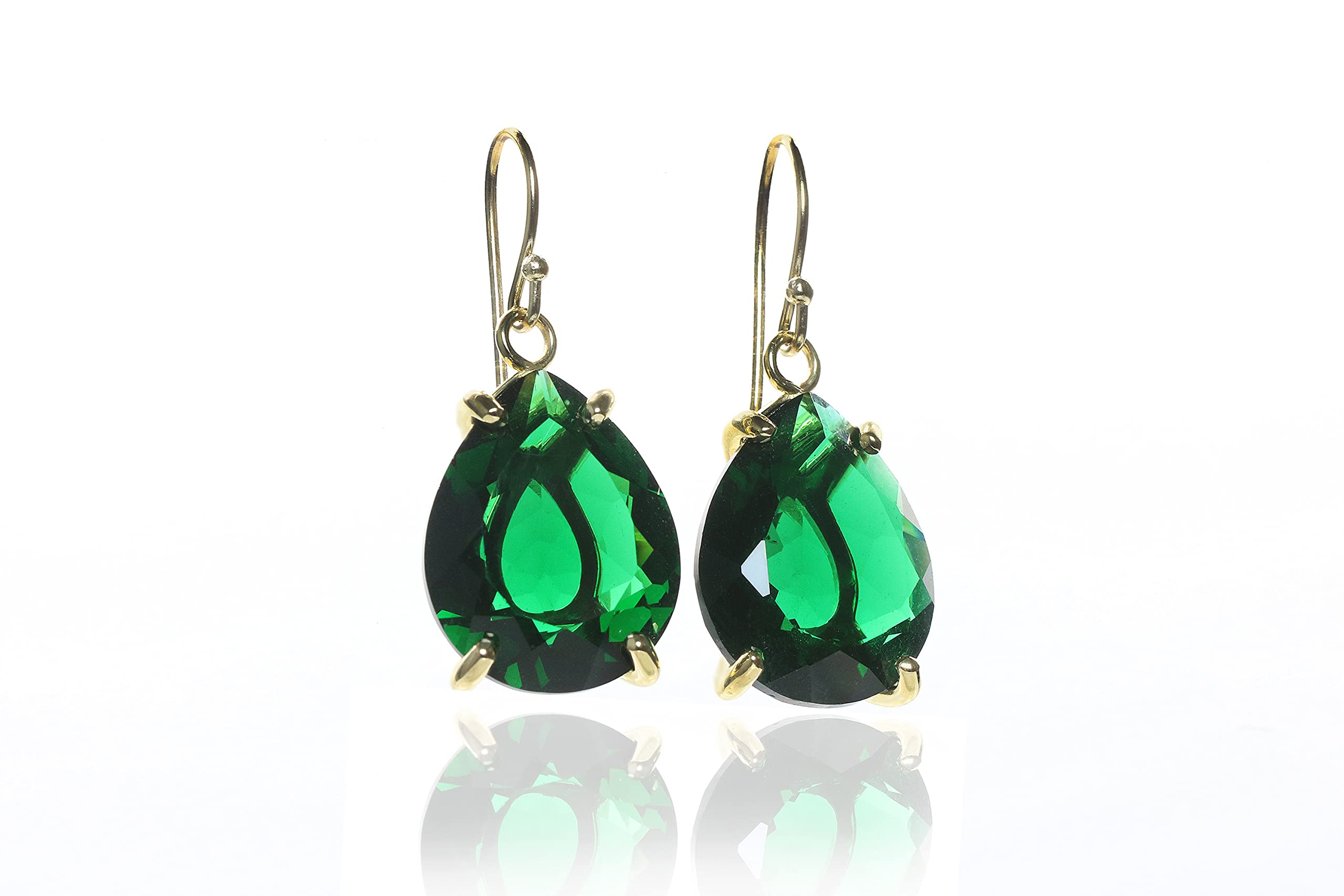 Emerald Pear Shaped Earrings for Women - Handmade May Birthstone Jewelry - Artisan Statement Fashion Earrings - Perfect Gift with Fancy Box for Birthday, Anniversary & Special Occasions