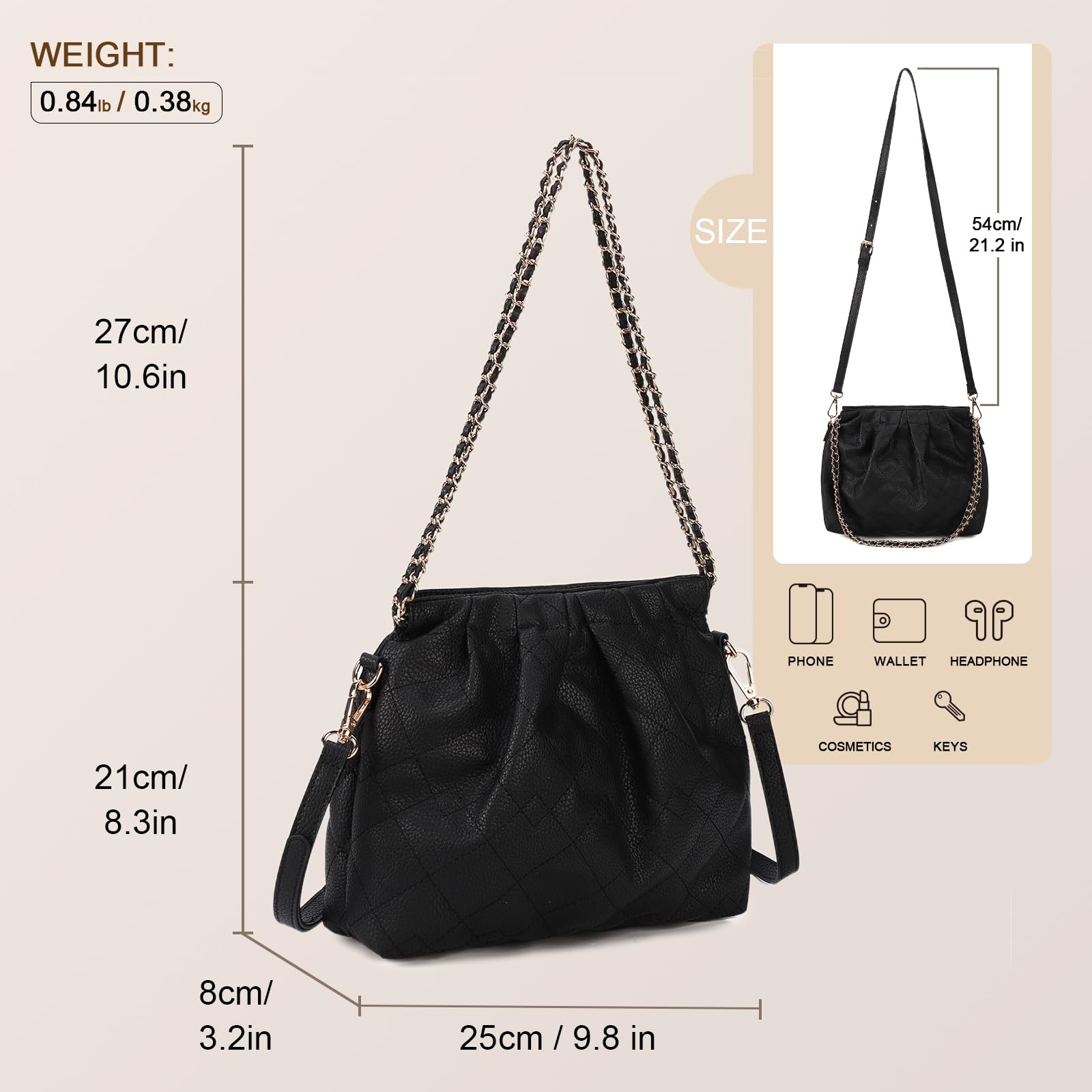Stylish Gladdon Quilted Crossbody Bag for Women - Small Leather Shoulder Purse with Chain Strap, Designer Clutch - Perfect for Daily Use, Shopping & Evening Events
