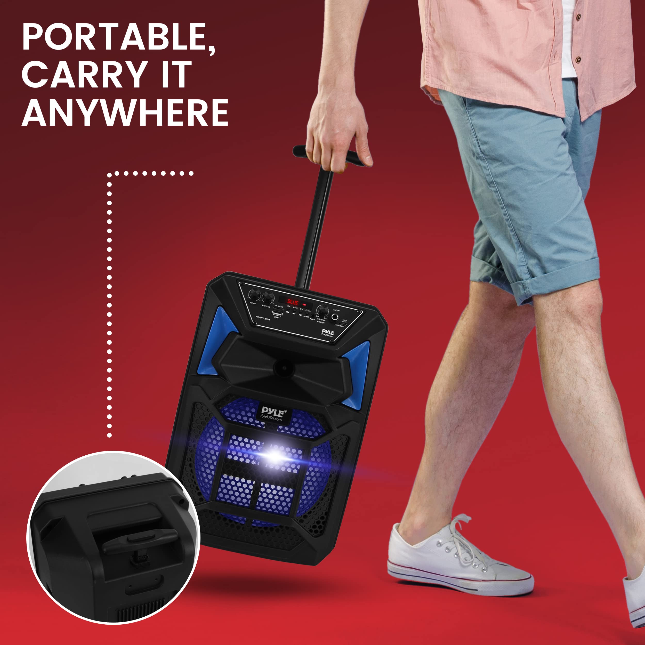Pyle Bluetooth PA Speaker & Karaoke System with Wired Microphone - 400W Portable Speaker with LED Party Lights, FM Radio, MP3/USB/SD Playback, 8