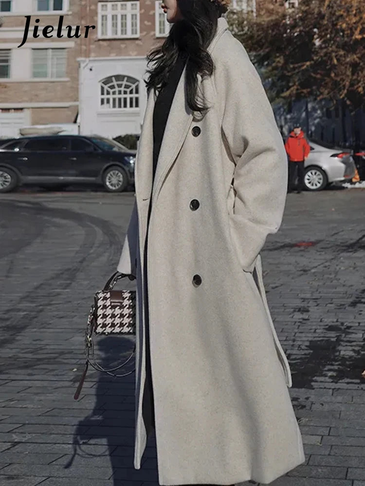 Women's Black Lace-Up Wool Overcoat - Double Breasted Long Winter Coat for Women, Thick Warm Oversized Loose Fit Outerwear | Perfect for Fall, Winter & Formal Occasions