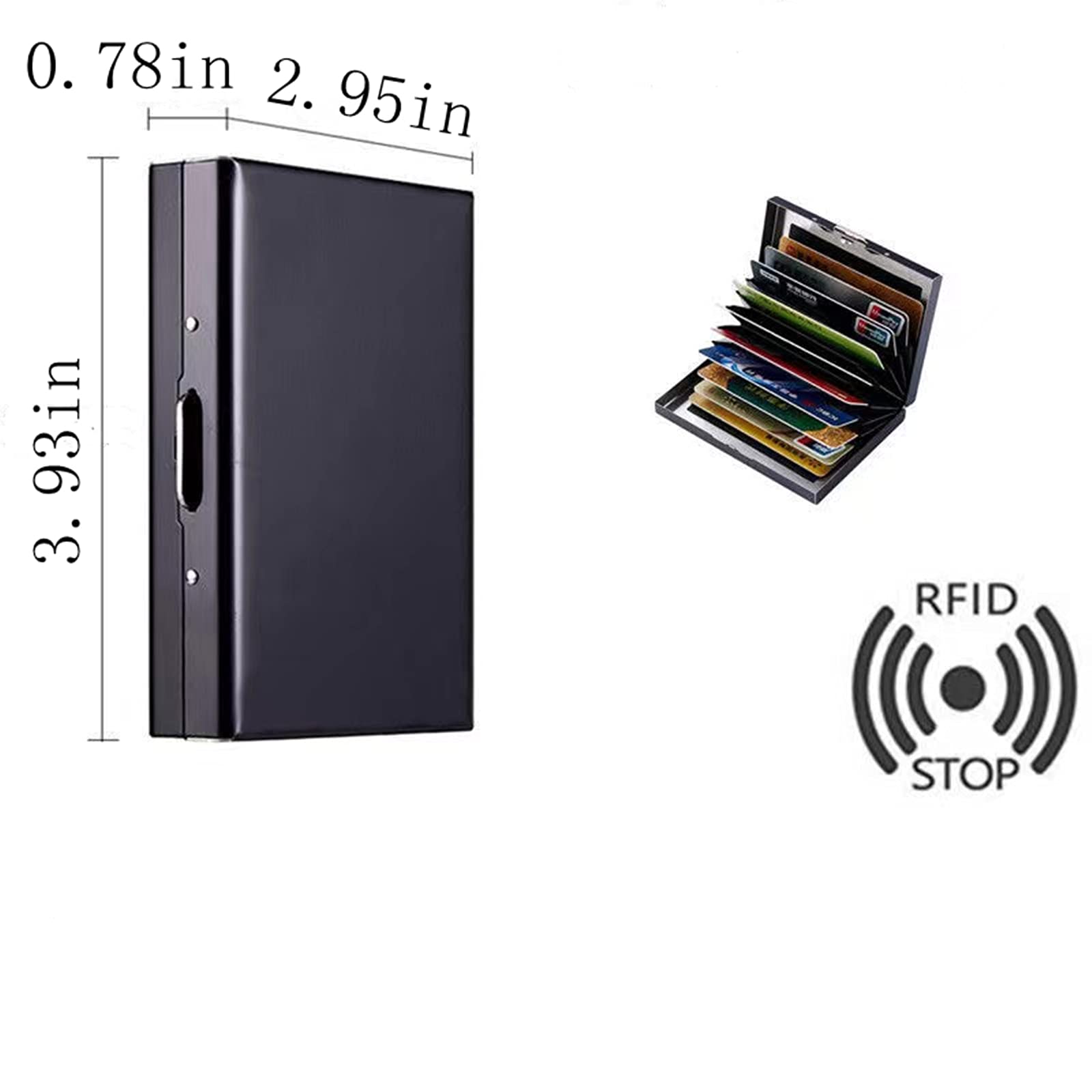 RFID Blocking Stainless Steel Credit Card Holder - Slim Metal Wallet for Men & Women - Secure Storage for Driver's License, ID Cards, Credit Cards & Business Cards (Black, 10 Grid) - Perfect for Travel, Daily Use & Contactless Protection