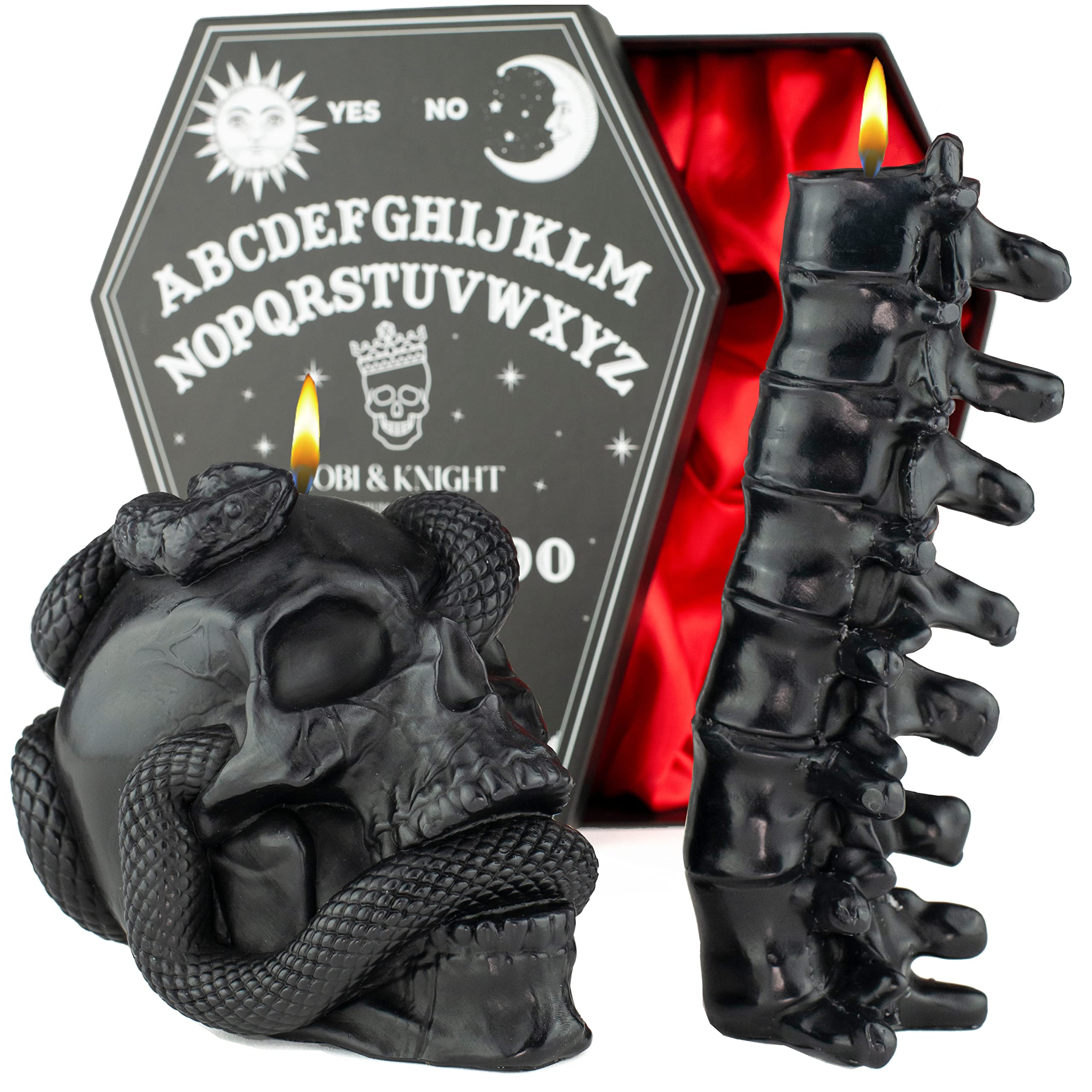 Gothic Skull Candle Set with Snake & Coffin Box - Halloween Decor for Goth Home