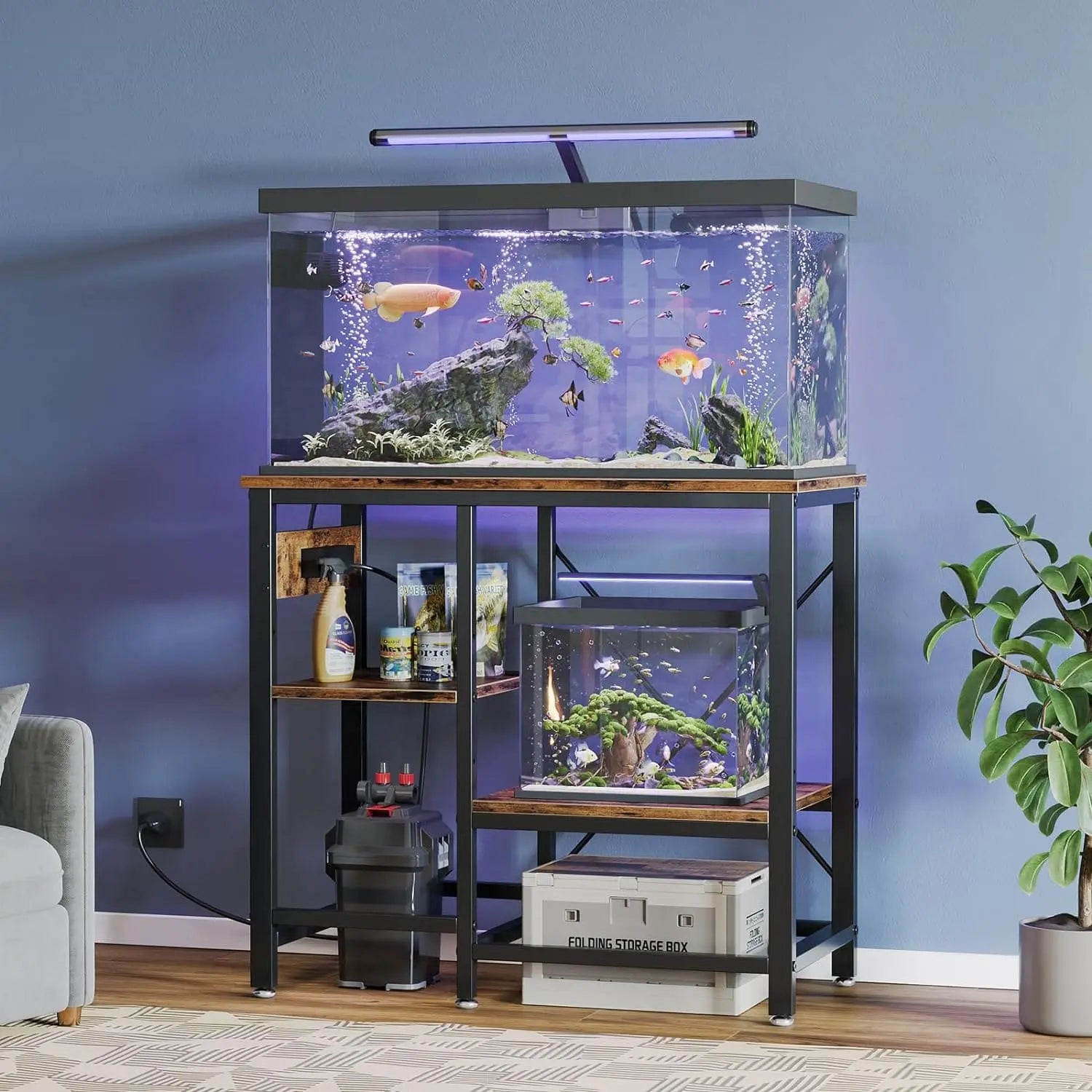 Bestier 20/37/40/50 Gallon Aquarium Stand with Power Outlets - Heavy Duty Metal Fish Tank Cabinet for Living Room, Bedroom & Office Decor