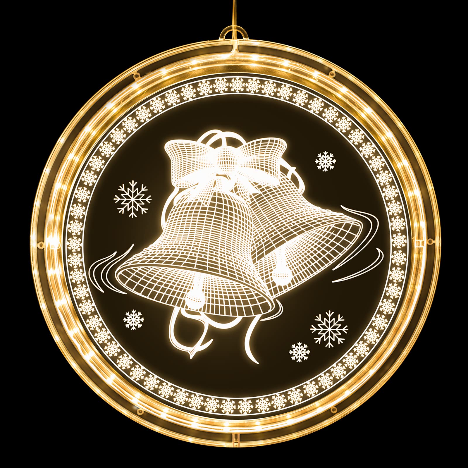 Battery Operated LED Christmas Window Lights - Large 3D Hanging Decor for Indoor & Outdoor Use - Warm White Bell Design - Perfect for Wall, Pathway, Patio, Bedroom, and Holiday Home Decor