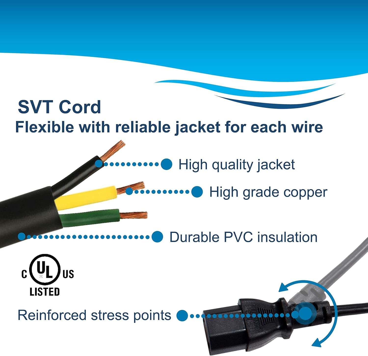 HQRP Right Angle AC Power Cable for Voodoo Labs Pedal Power - 18AWG Mains Cord with 3-Prong Plug - Perfect for Guitar Effects Pedalboards & Music Equipment Power Supply