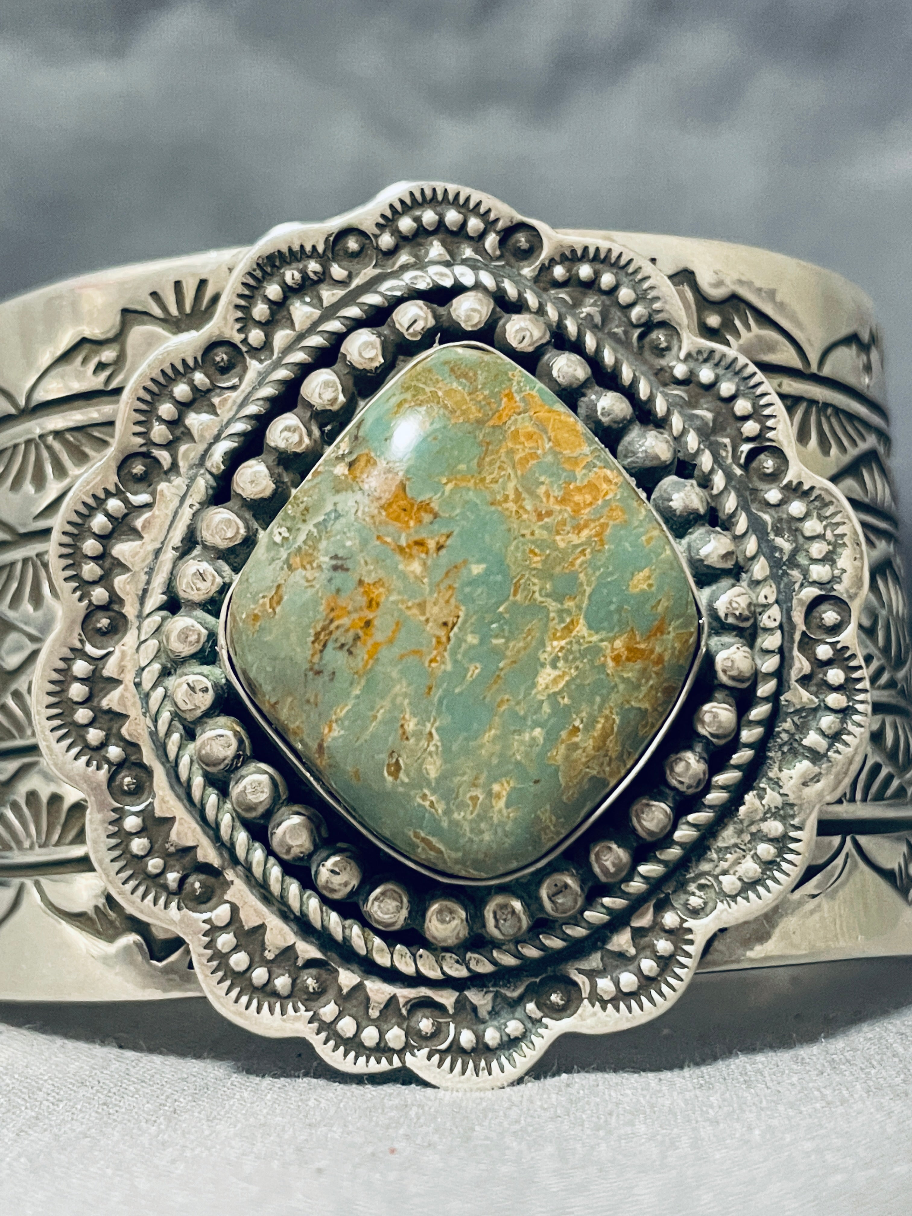 132 Grams Authentic Navajo Royston Turquoise Sterling Silver Handmade Signed Bracelet - Perfect for Boho Fashion, Native American Jewelry Collectors & Gift Giving