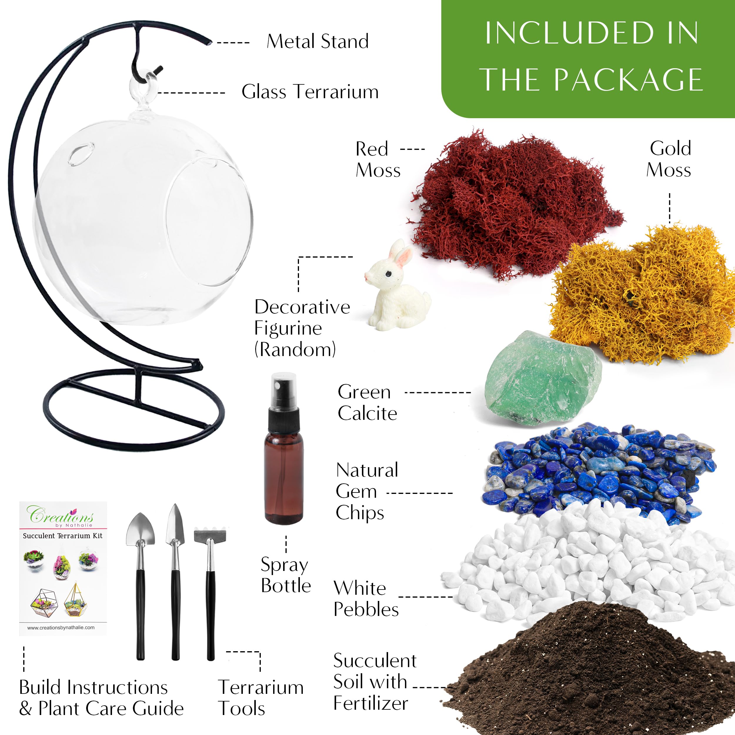 DIY Terrarium Kit for Adults & Kids - Complete Glass Hanging Planter with Stand, Moss, Crystals, Rocks & Mini Tools - Creative Home Decor & Educational STEM Gift for Plant Lovers (Perfect for Indoor Gardening, Office Desk Decor & Classroom Science Projects)
