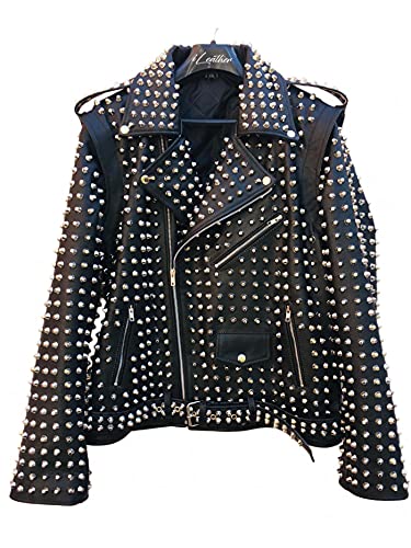 Men's Punk Style Heavy Metal Studded Real Leather Jacket - 3XL Black | Biker Jacket for Motorcycle Riding, Rock Concerts & Gothic Fashion
