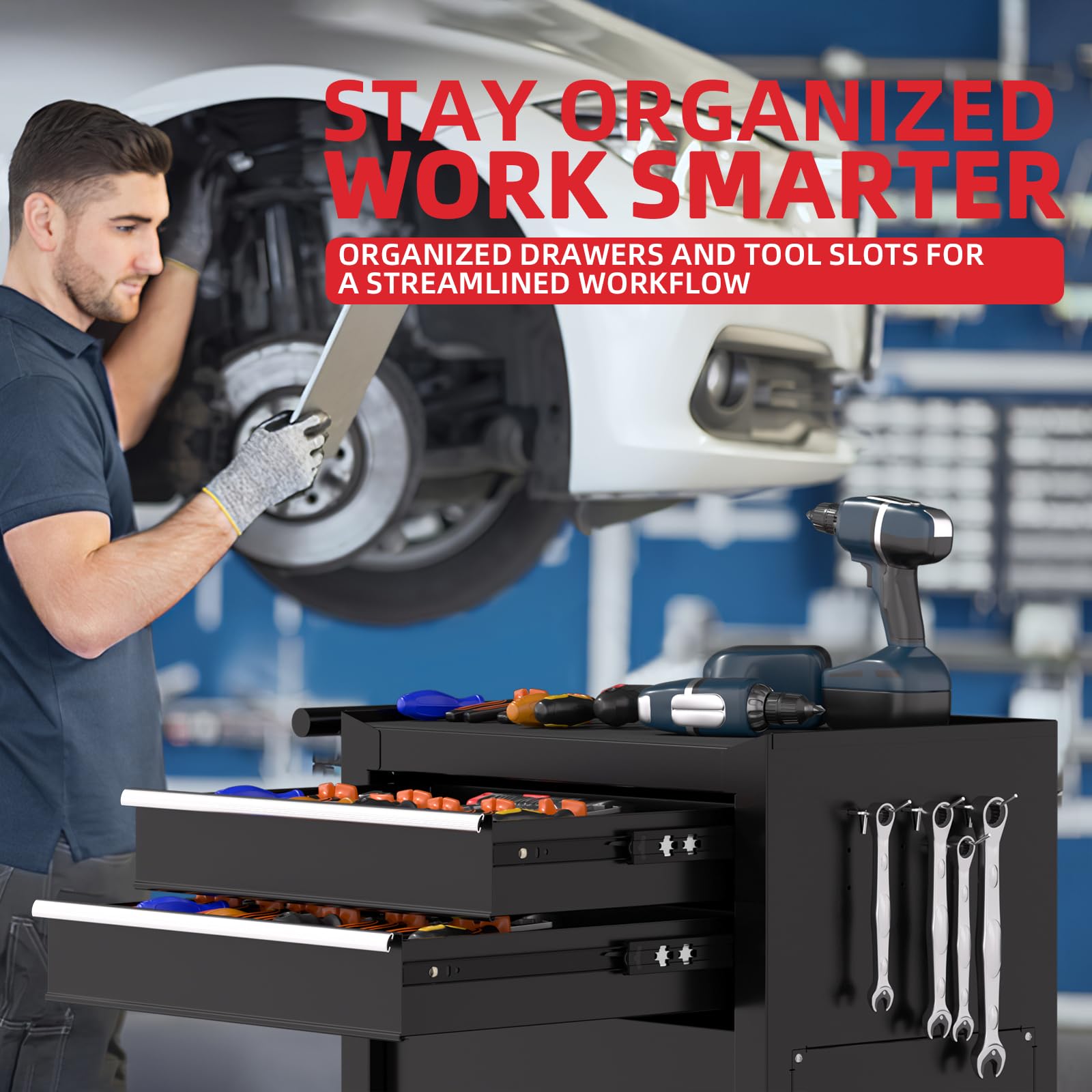 6-Drawer Black Rolling Tool Chest - 2-in-1 Lockable Metal Tool Cabinet with Removable Drawers & Wheels for Mechanics, Garage & Workshop | Heavy-Duty Tool Storage for Automotive Repair & DIY Projects