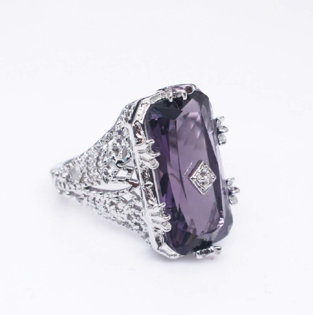 925 Sterling Silver Large Amethyst Ring - Square Cut Gemstone Wedding Ring for Women Size 6-10 | Elegant Bridal Jewelry & Gift for Anniversary, Engagement, Valentine's Day