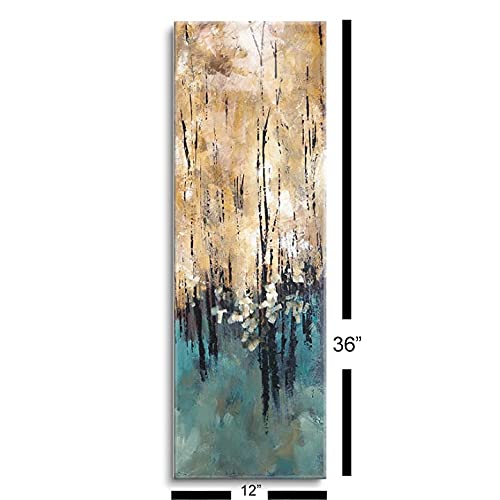 SOULFINE Nature's Abundance II Frameless Tempered Glass Wall Art - 12x36 Inches Modern Home Decor for Living Room, Bedroom & Office - Shatterproof Glass Painting for Contemporary Interior Design