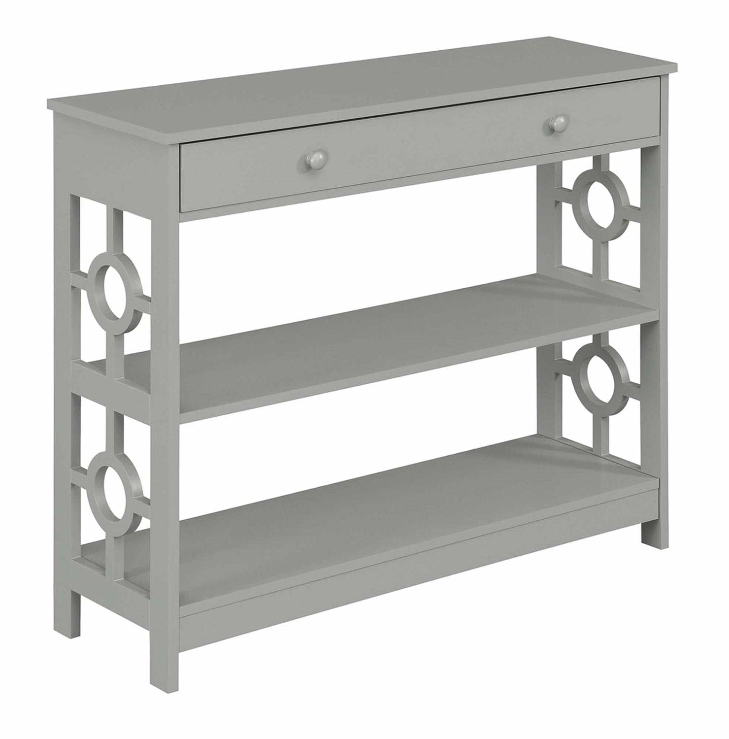 Convenience Concepts Ring 1-Drawer Console Table with Shelves - Modern Gray Entryway Table for Living Room, Hallway & Small Space Organization