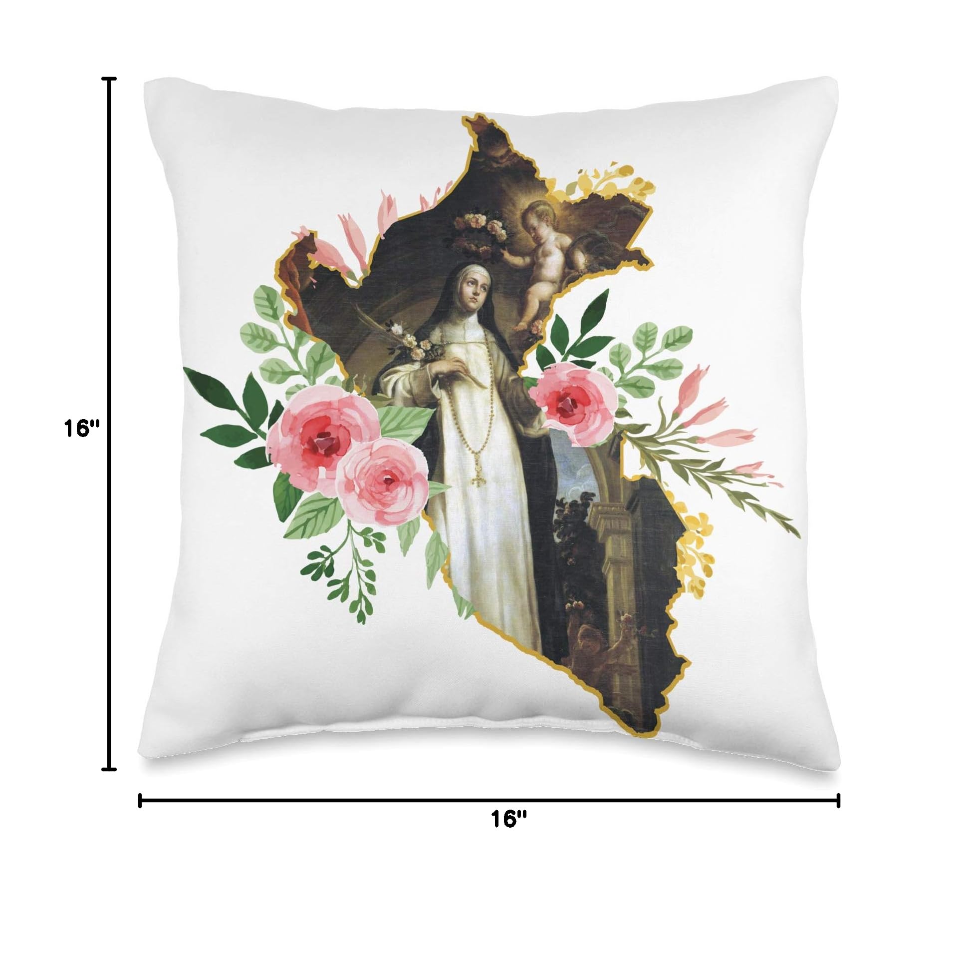 St. Rose of Lima Catholic Saint Throw Pillow - Religious Home Decor & Peru Inspired Gift for Church, Prayer Room, or Catholic Household