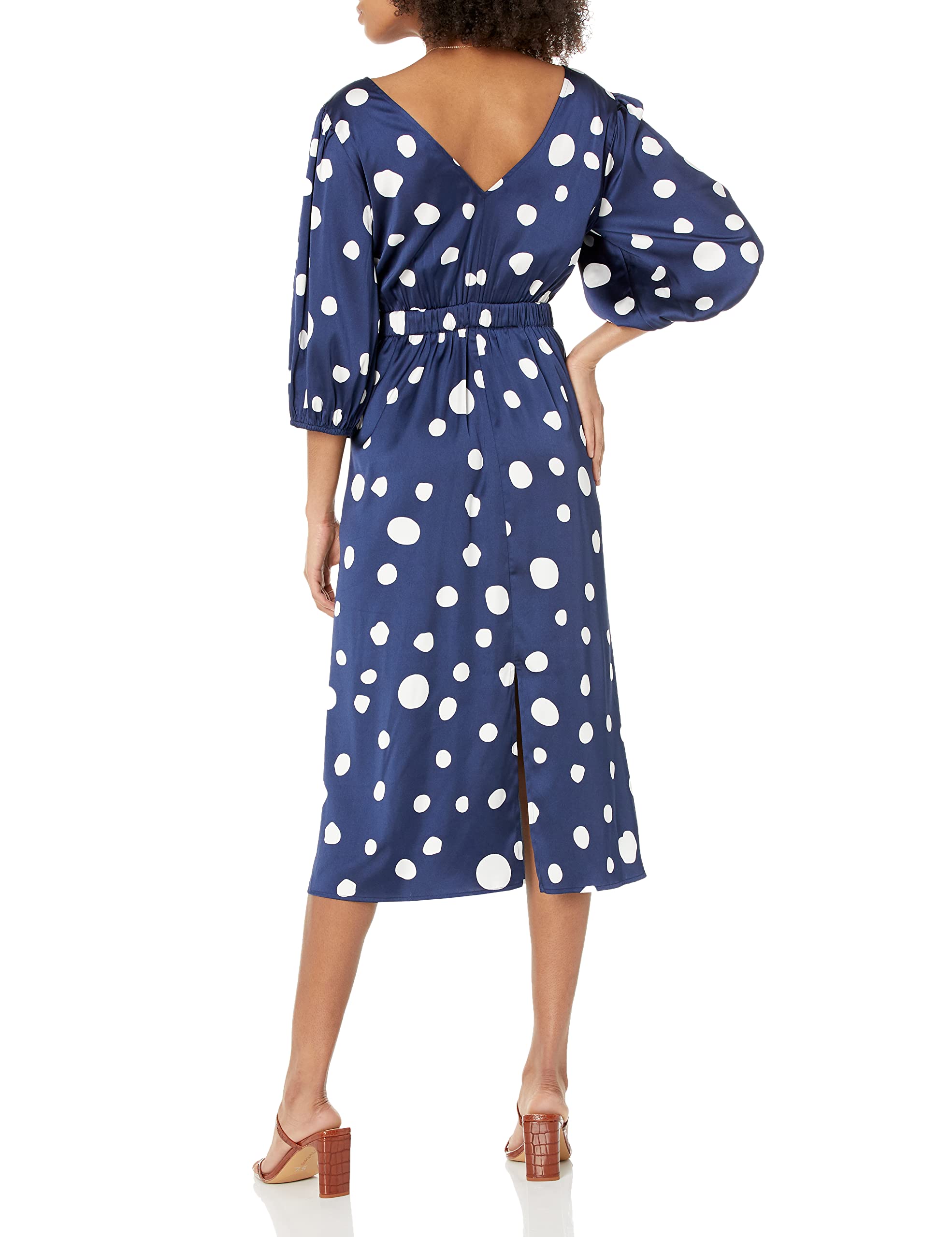 The Drop Women's Athena V-Neck Silky Midi Dress - Elegant & Flowy for Weddings, Parties & Date Nights