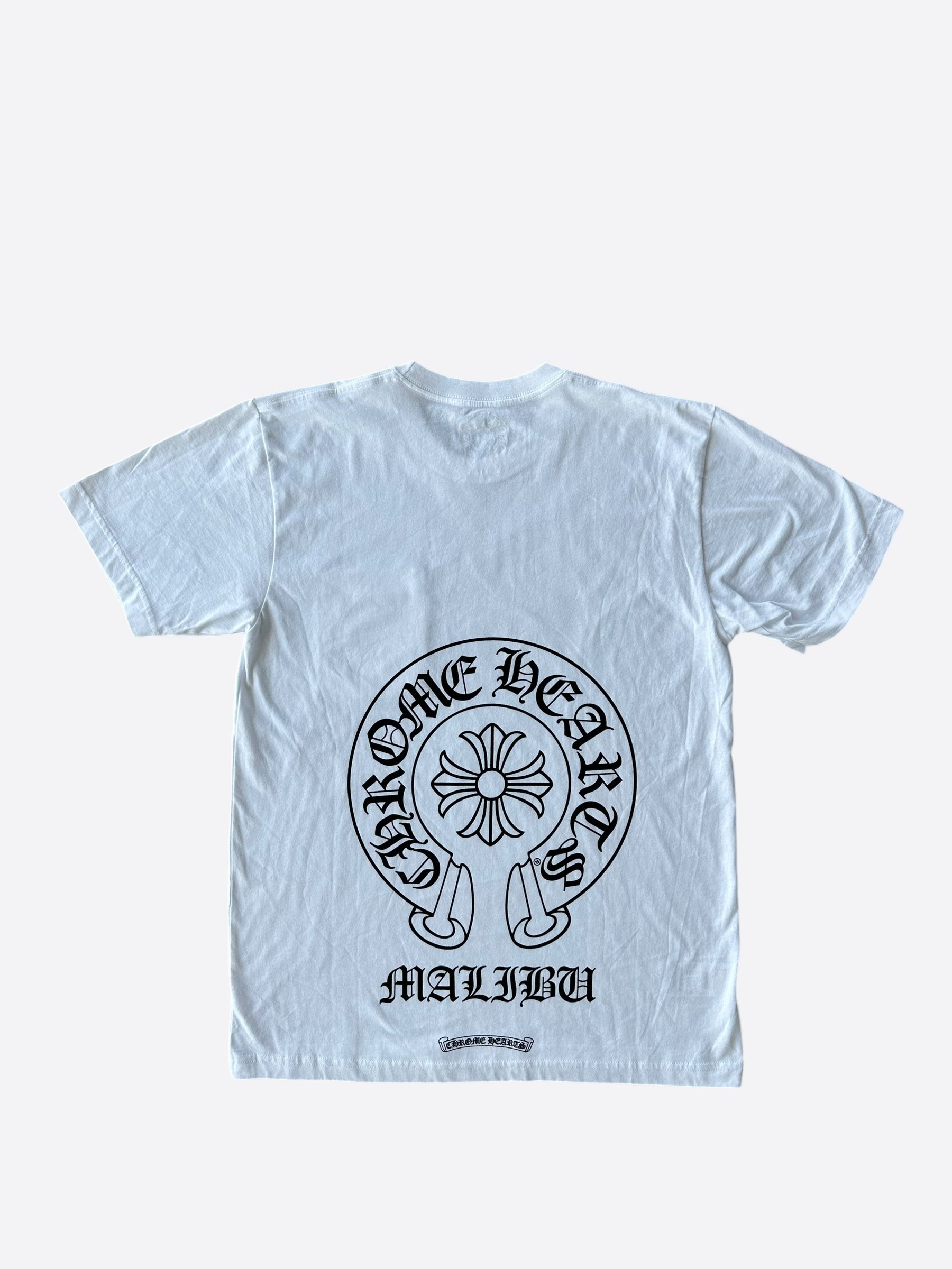 Chrome Hearts White & Black Malibu Horseshoe Logo T-Shirt for Men - Stylish Graphic Tee for Casual Wear & Street Fashion